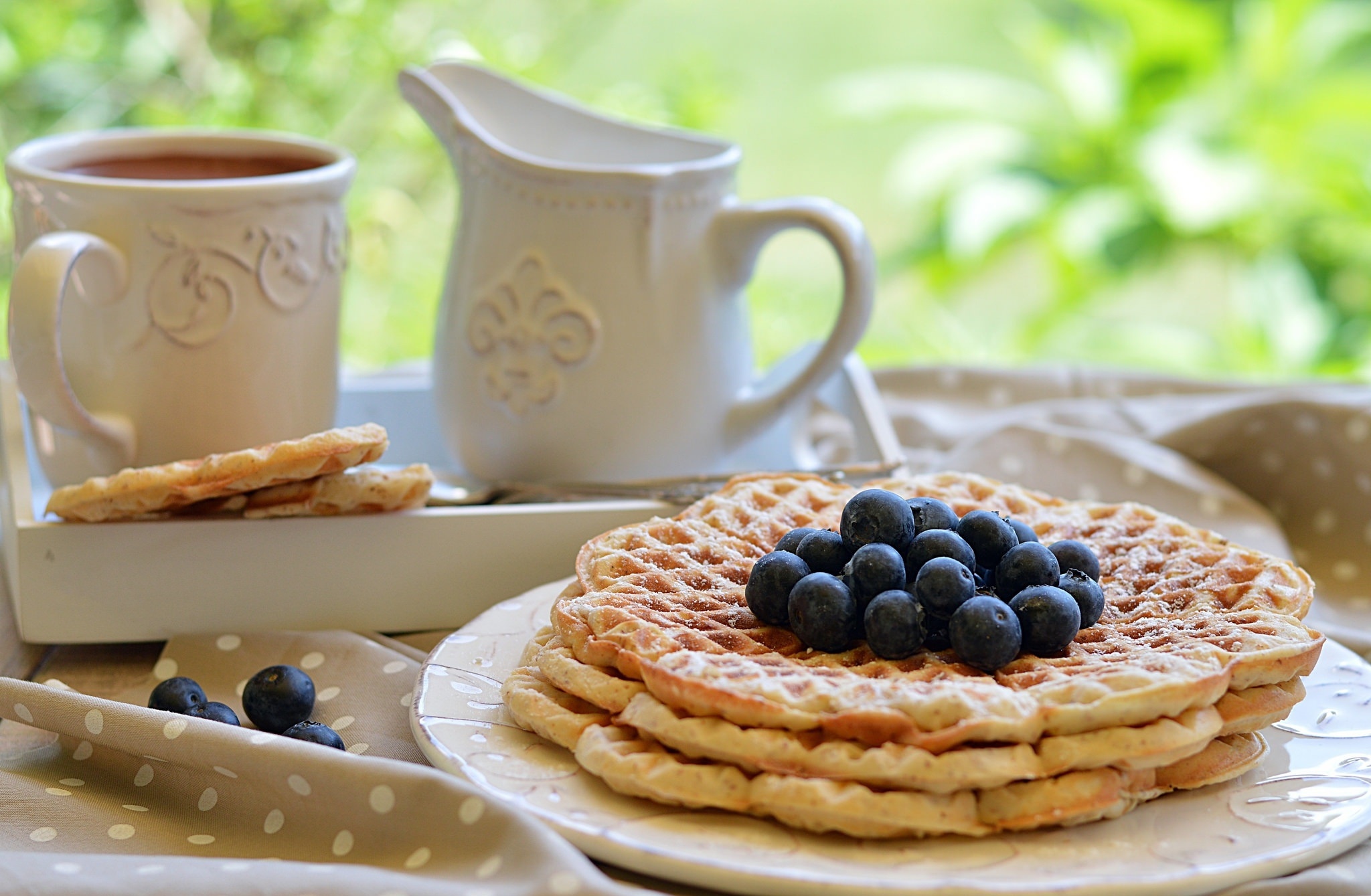 Download mobile wallpaper Food, Blueberry, Still Life, Waffle, Breakfast for free.