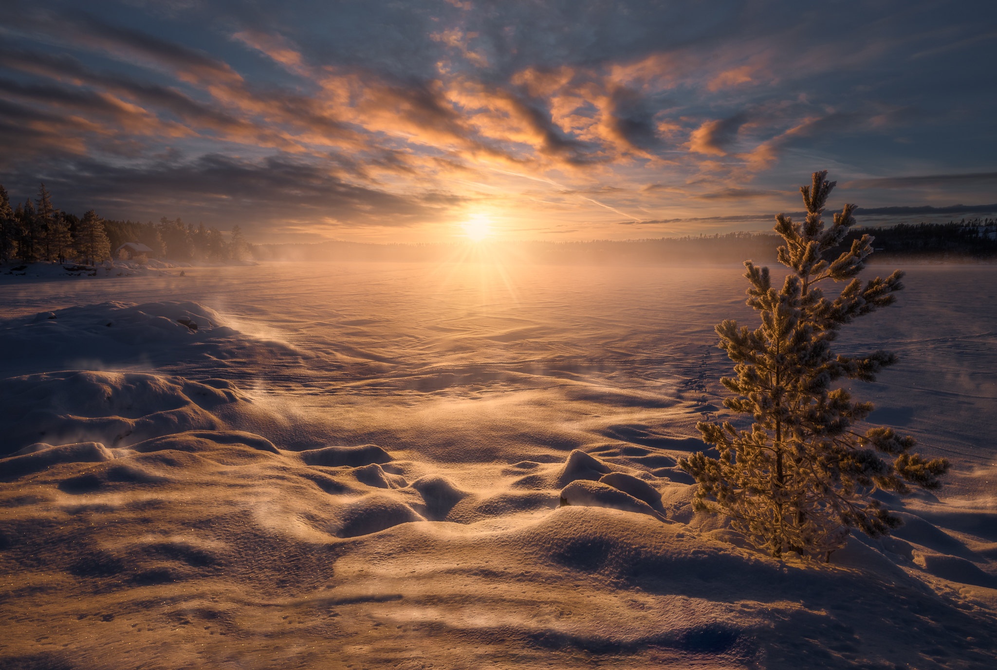 Download mobile wallpaper Winter, Nature, Sun, Snow, Sunrise, Earth, Norway for free.