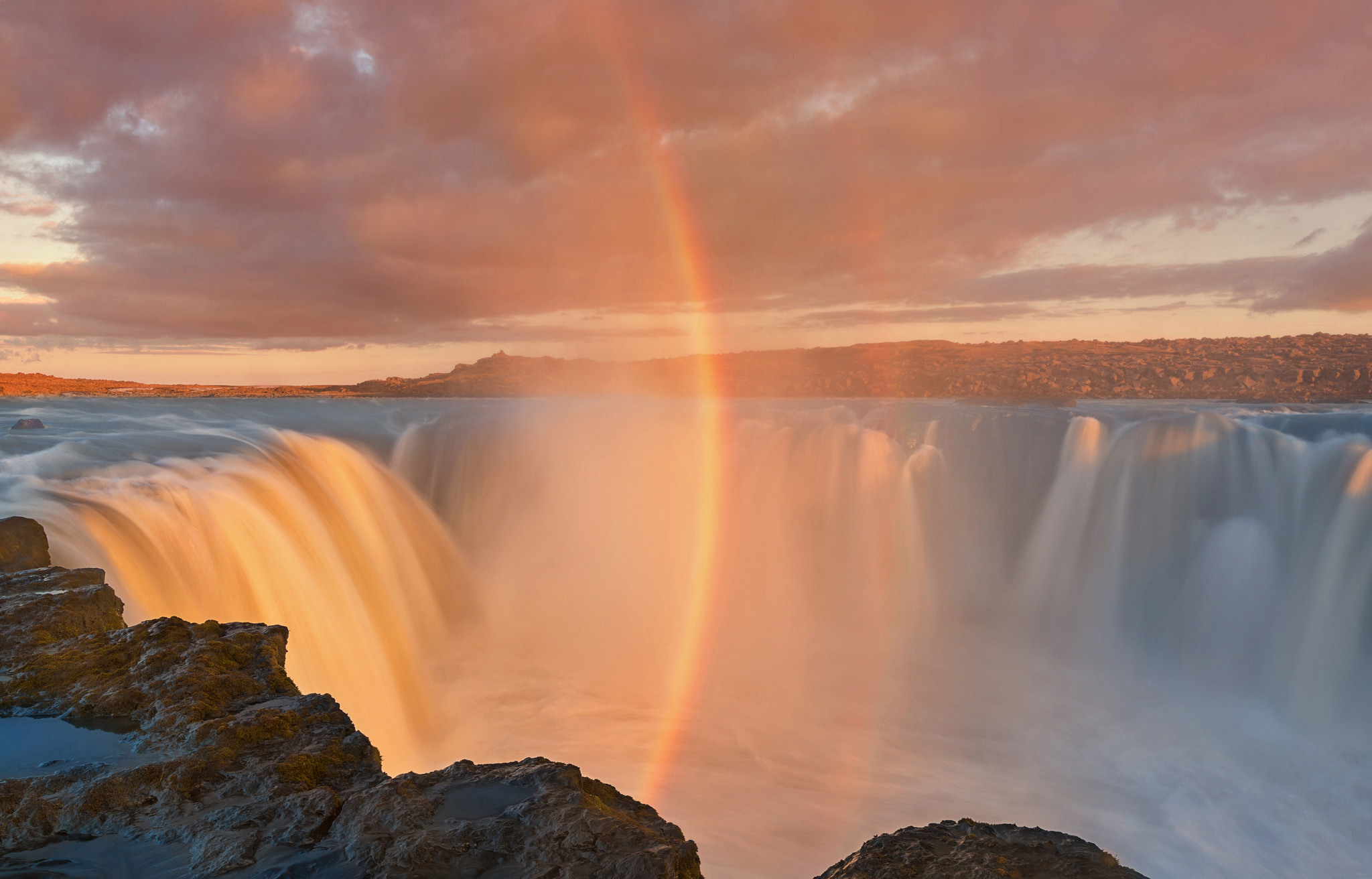 Download mobile wallpaper Rainbow, Waterfall, Earth for free.