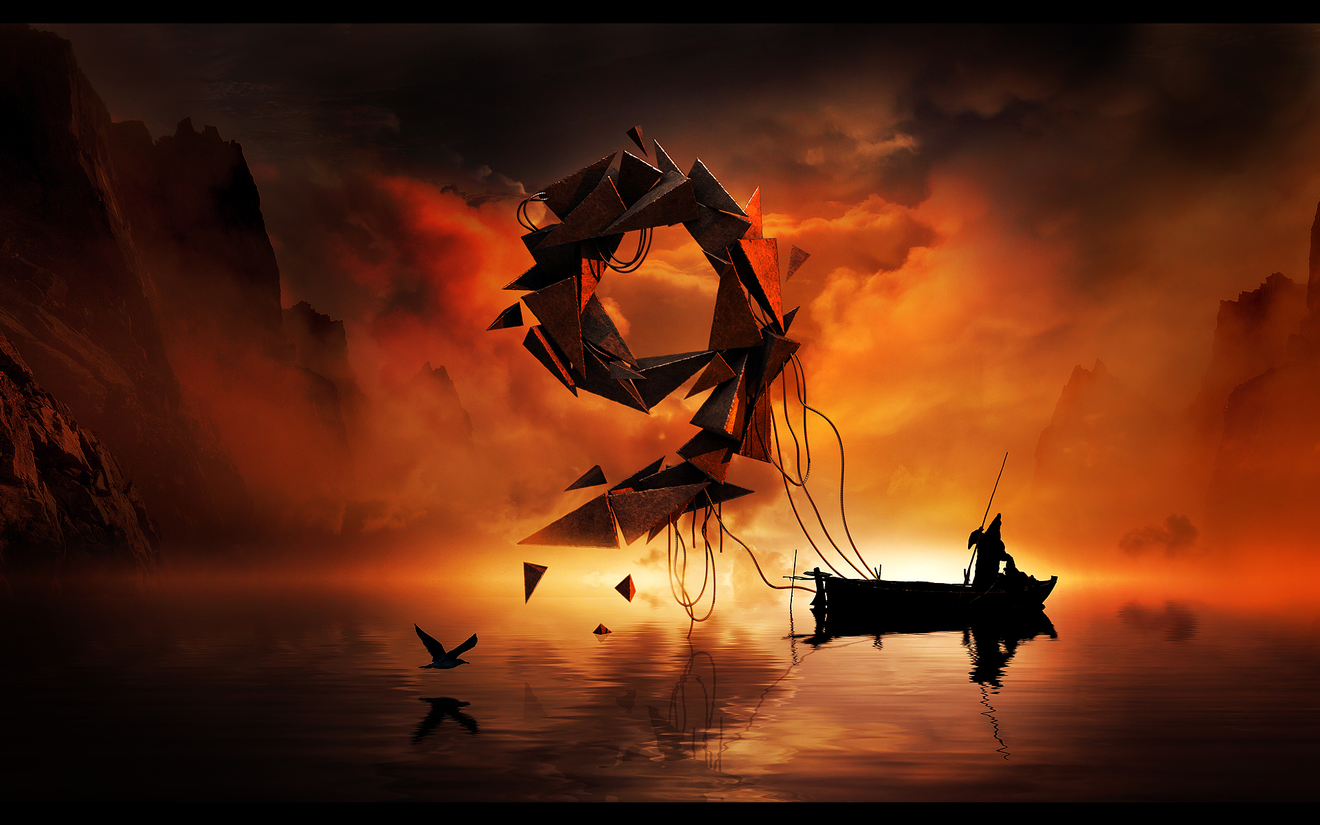 fantasy, background, sea, signs, boats