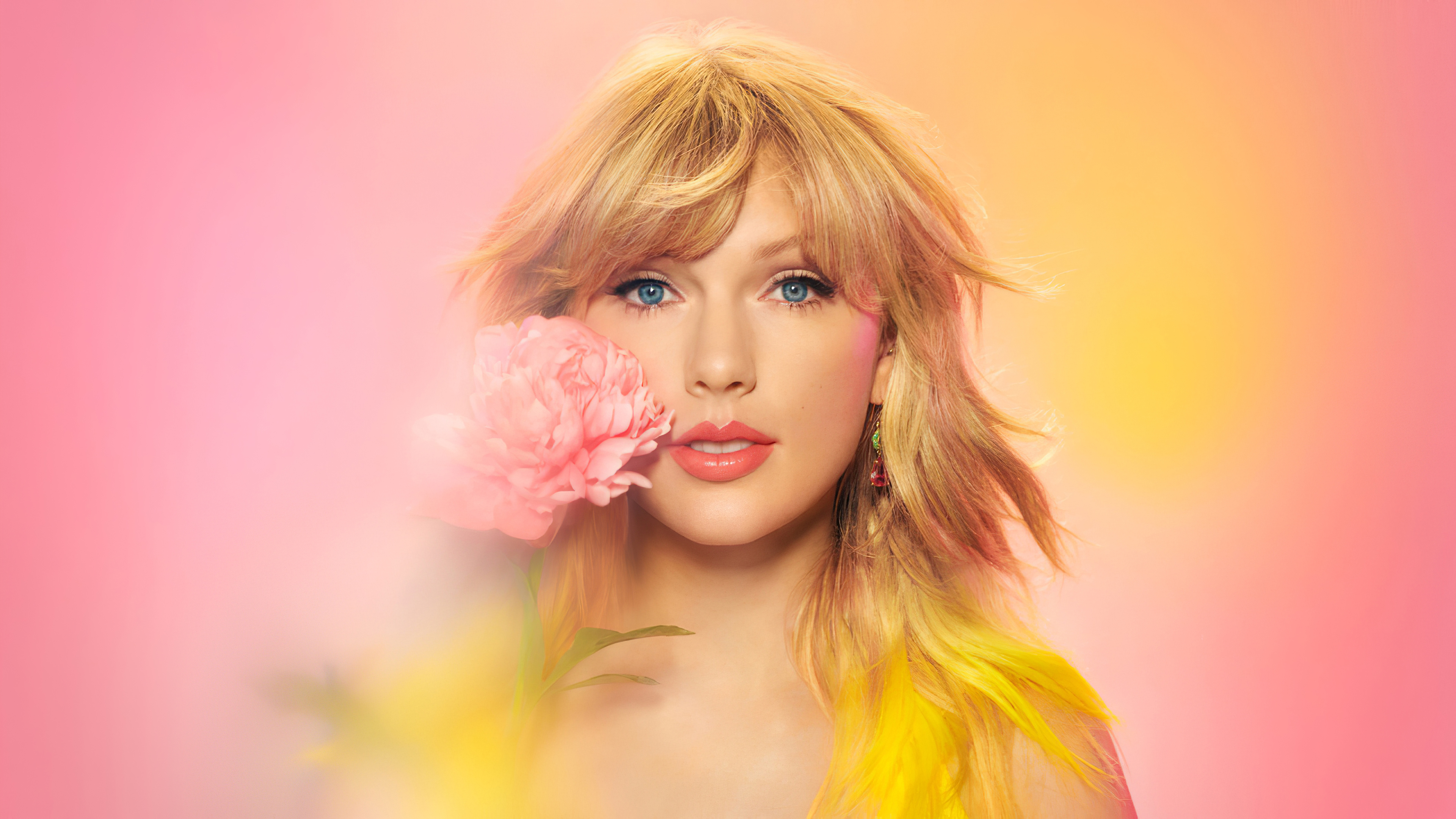 Free download wallpaper Music, Flower, Singer, Blonde, Blue Eyes, American, Taylor Swift, Lipstick on your PC desktop