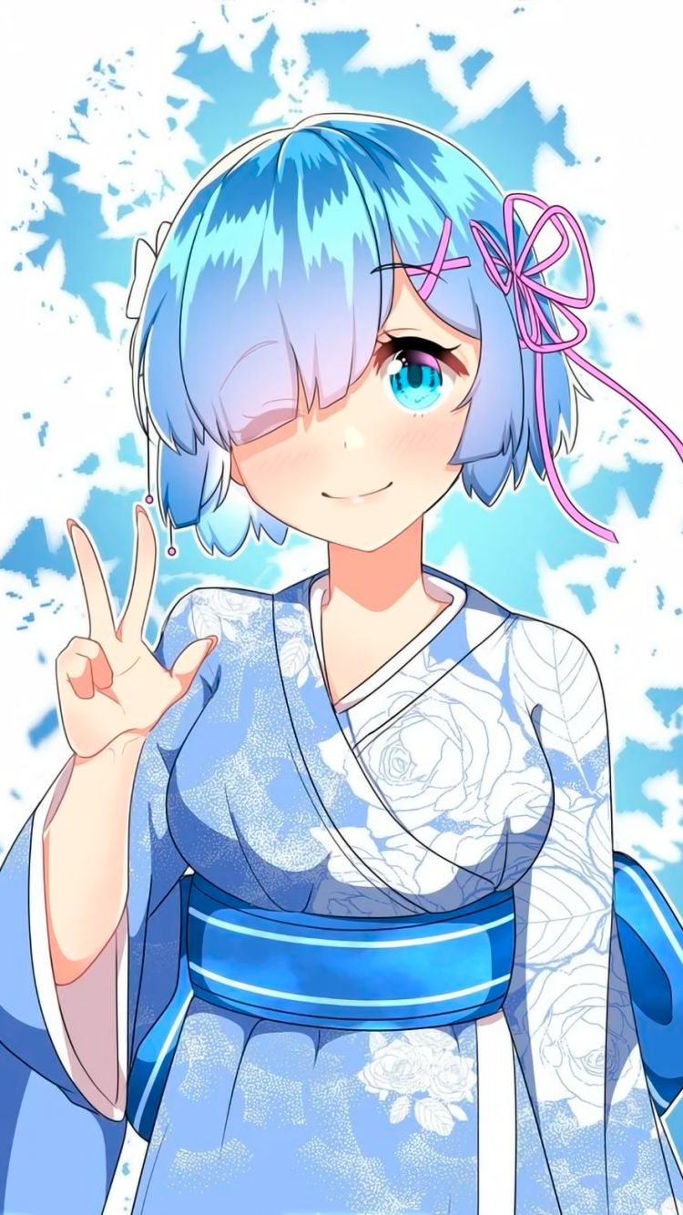 Download mobile wallpaper Anime, Kimono, Blue Eyes, Blue Hair, Short Hair, Re:zero Starting Life In Another World, Rem (Re:zero) for free.