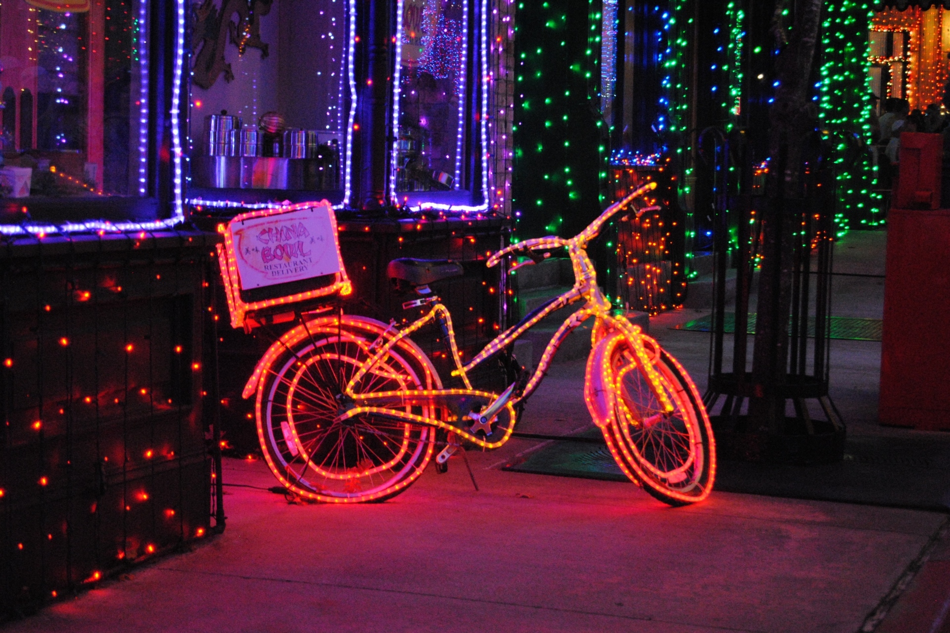 Download mobile wallpaper Christmas, Colors, Bicycle, Vehicles, Ligths for free.