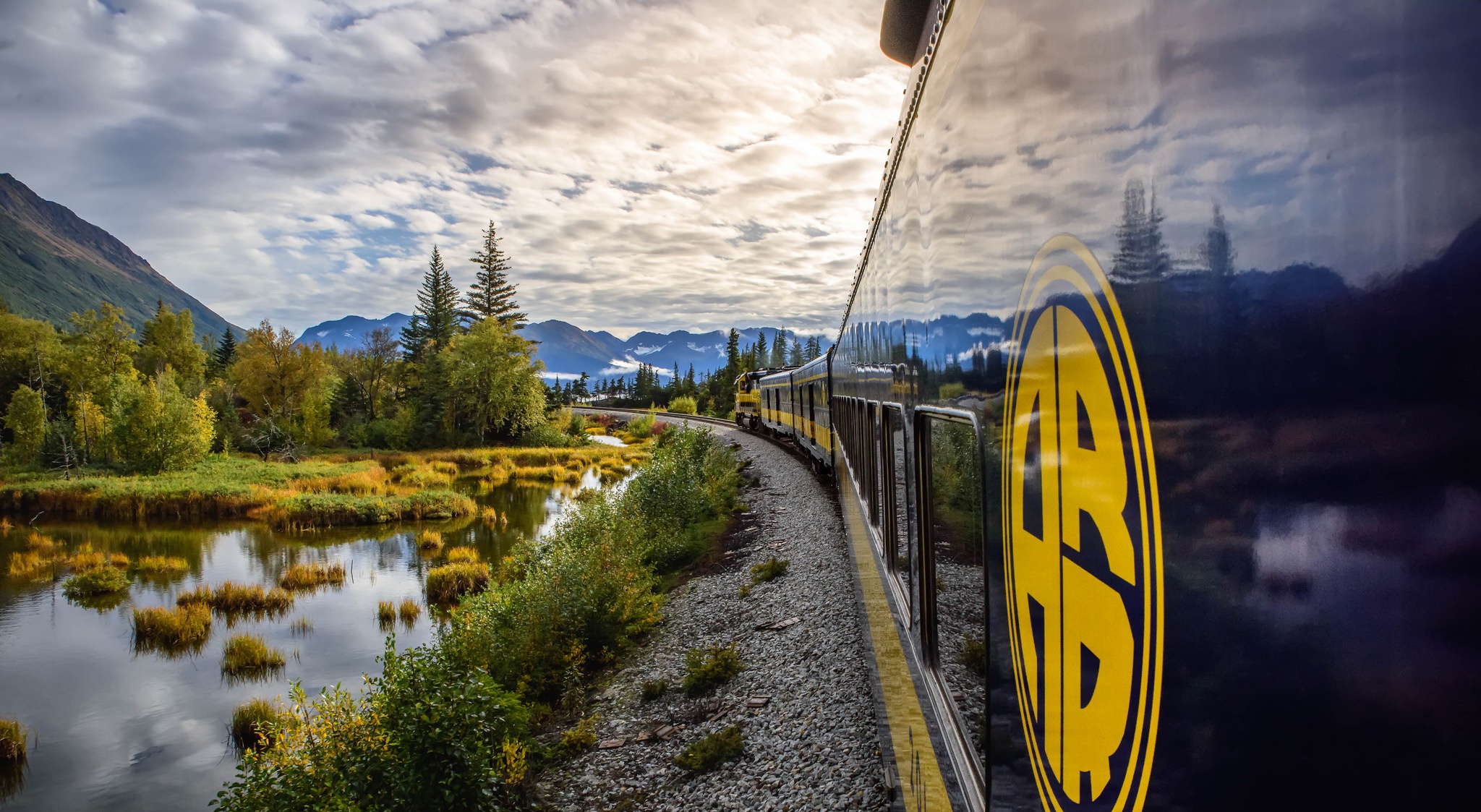 Free download wallpaper Landscape, Reflection, Train, Vehicles on your PC desktop