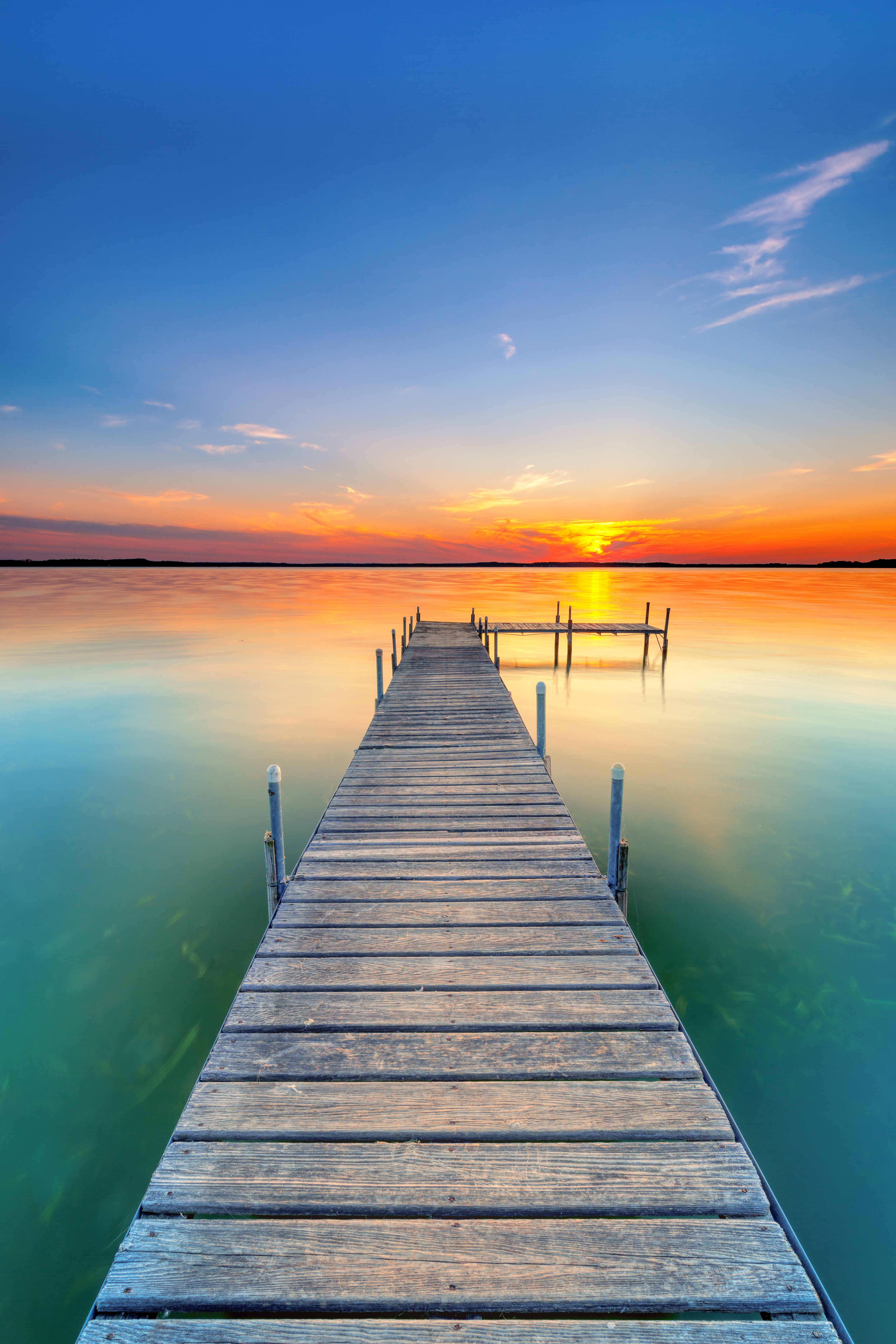horizon, water, nature, pier, sunset, lake