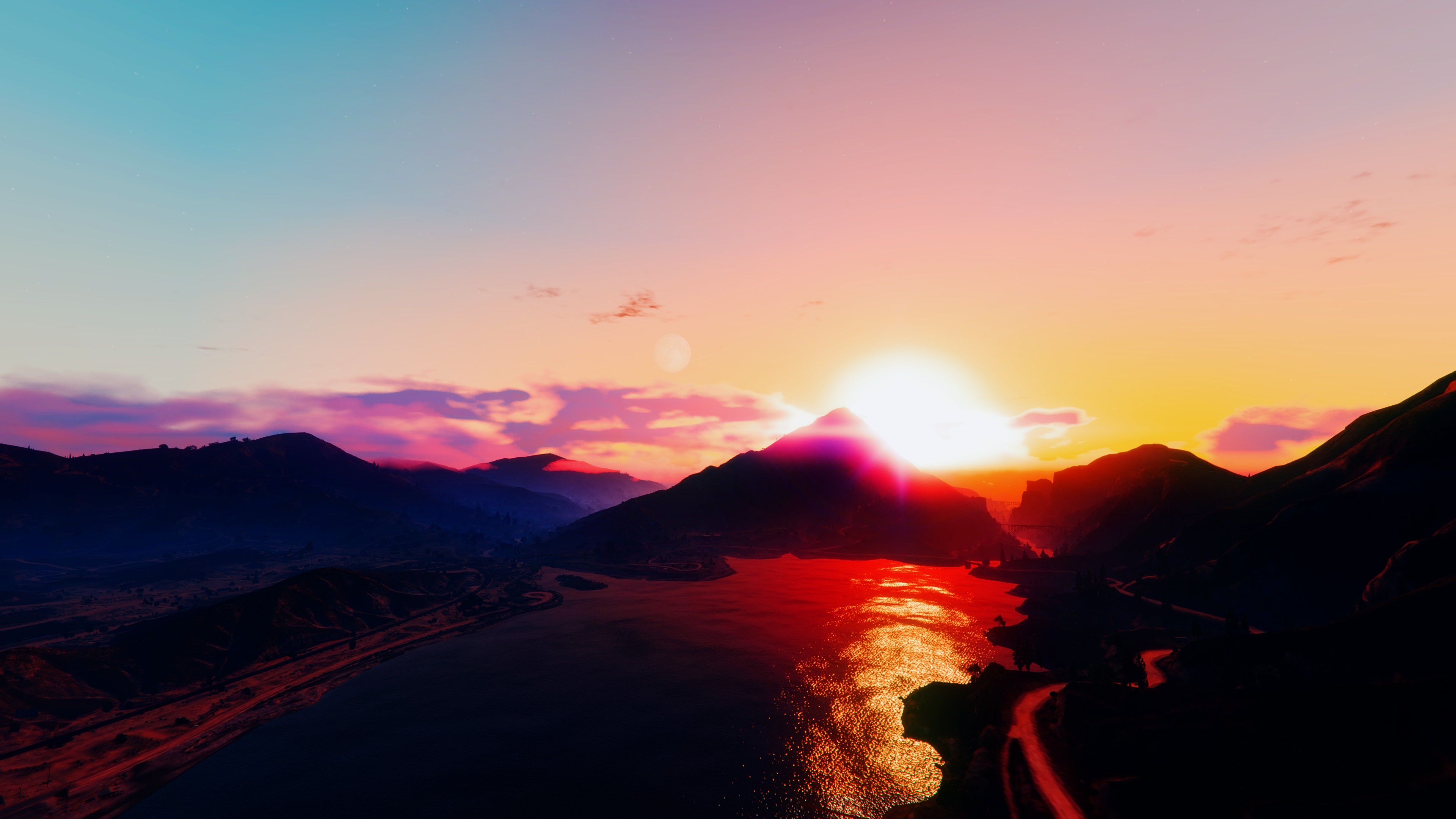 Download mobile wallpaper Sky, Sun, Mountain, Video Game, Grand Theft Auto, Grand Theft Auto V for free.