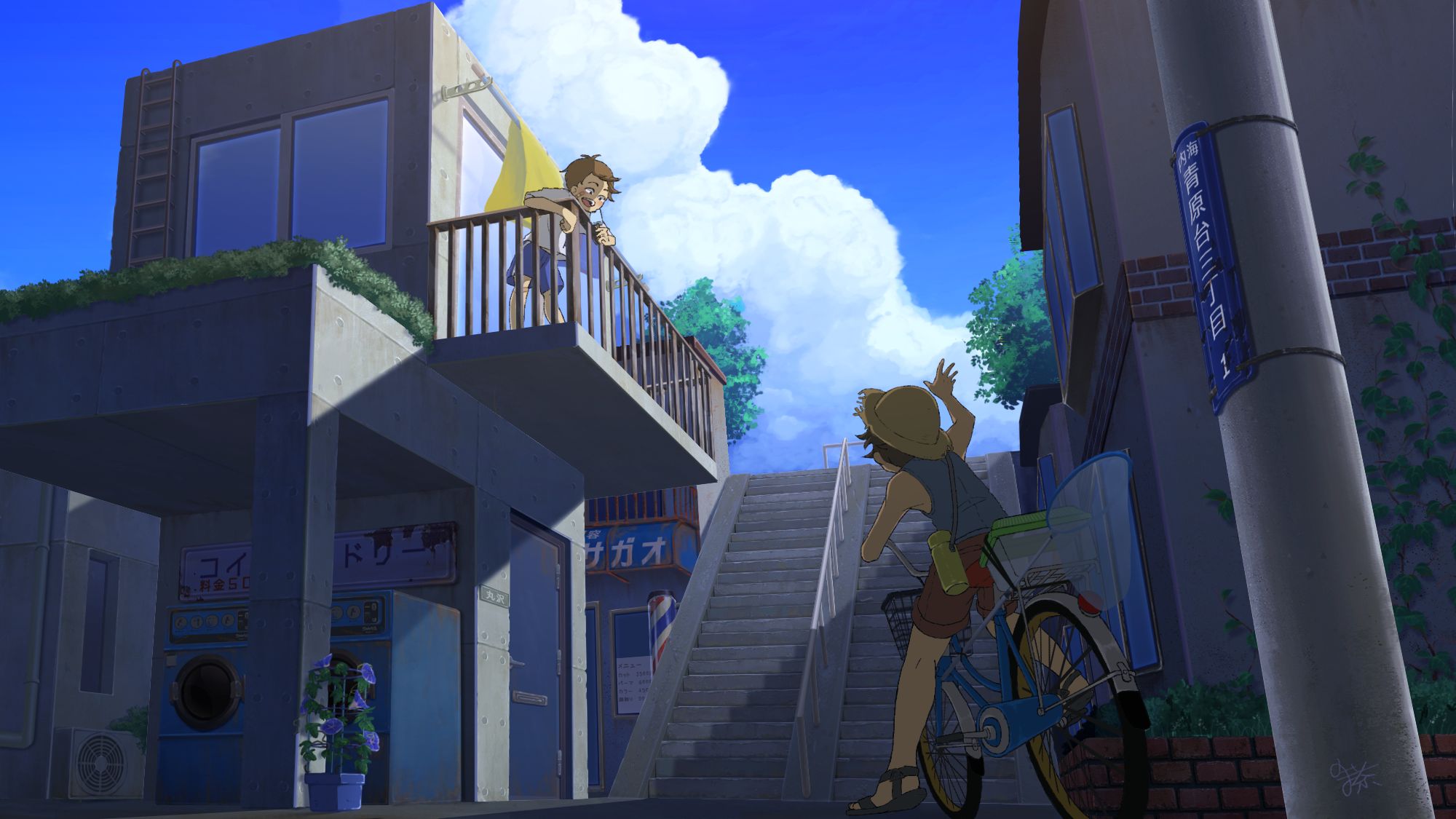 Laden Sie das Junge, Fahrrad, Animes-Bild kostenlos auf Ihren PC-Desktop herunter