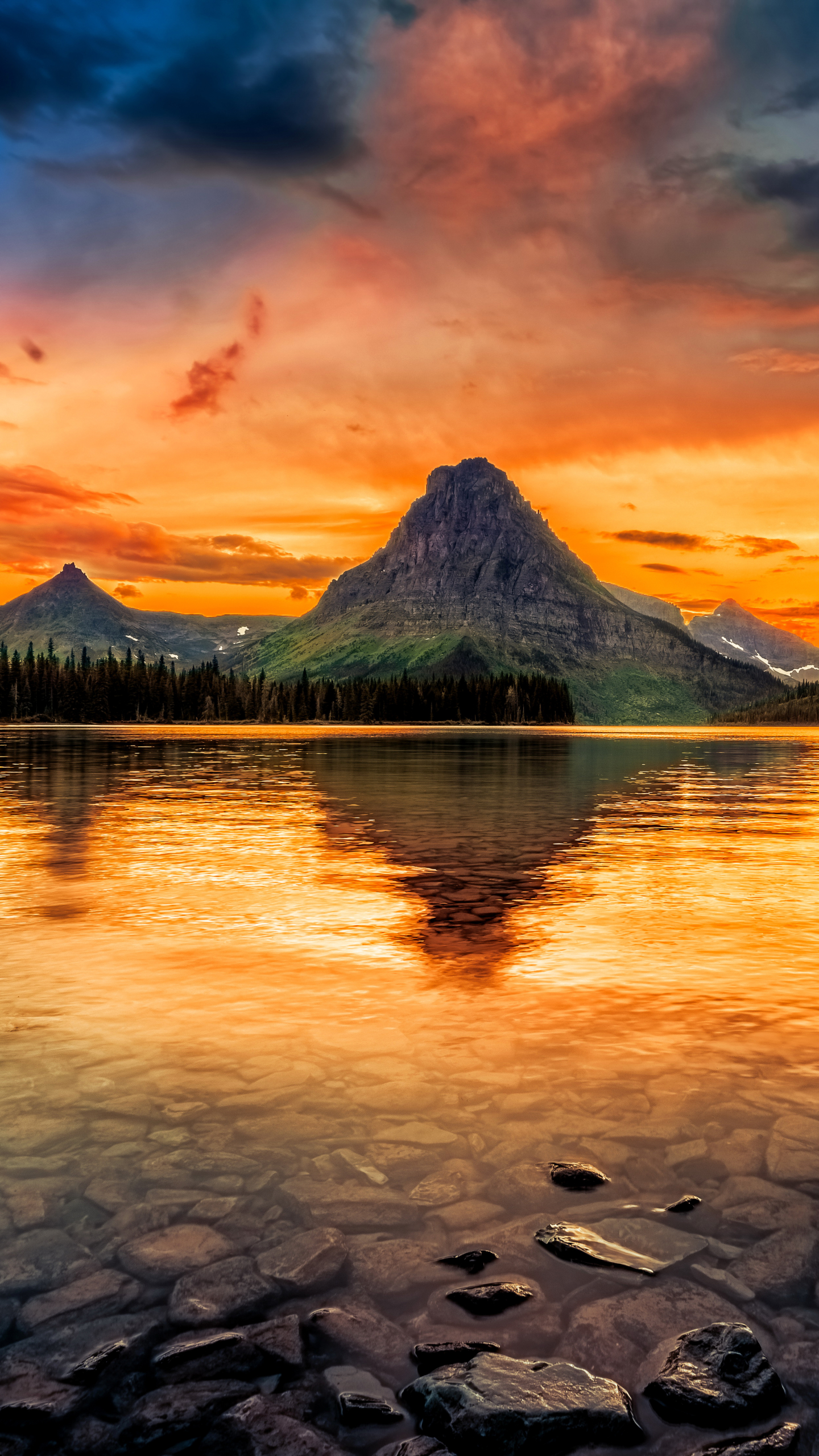 earth, glacier national park, nature, reflection, sunset, usa, mountain, landscape, lake, national park
