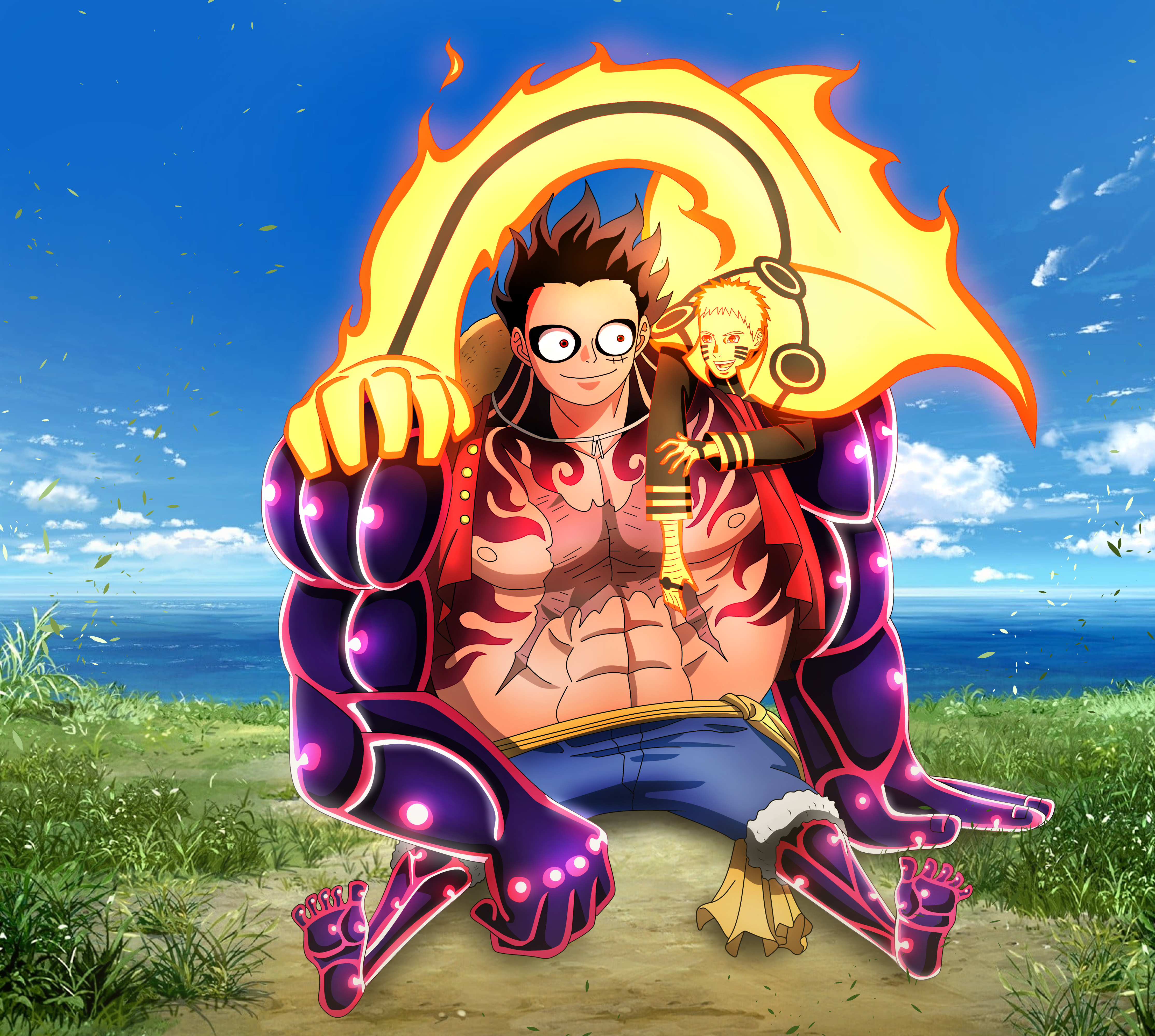 Download mobile wallpaper Anime, Crossover, Naruto Uzumaki, Monkey D Luffy, Gear Fourth for free.