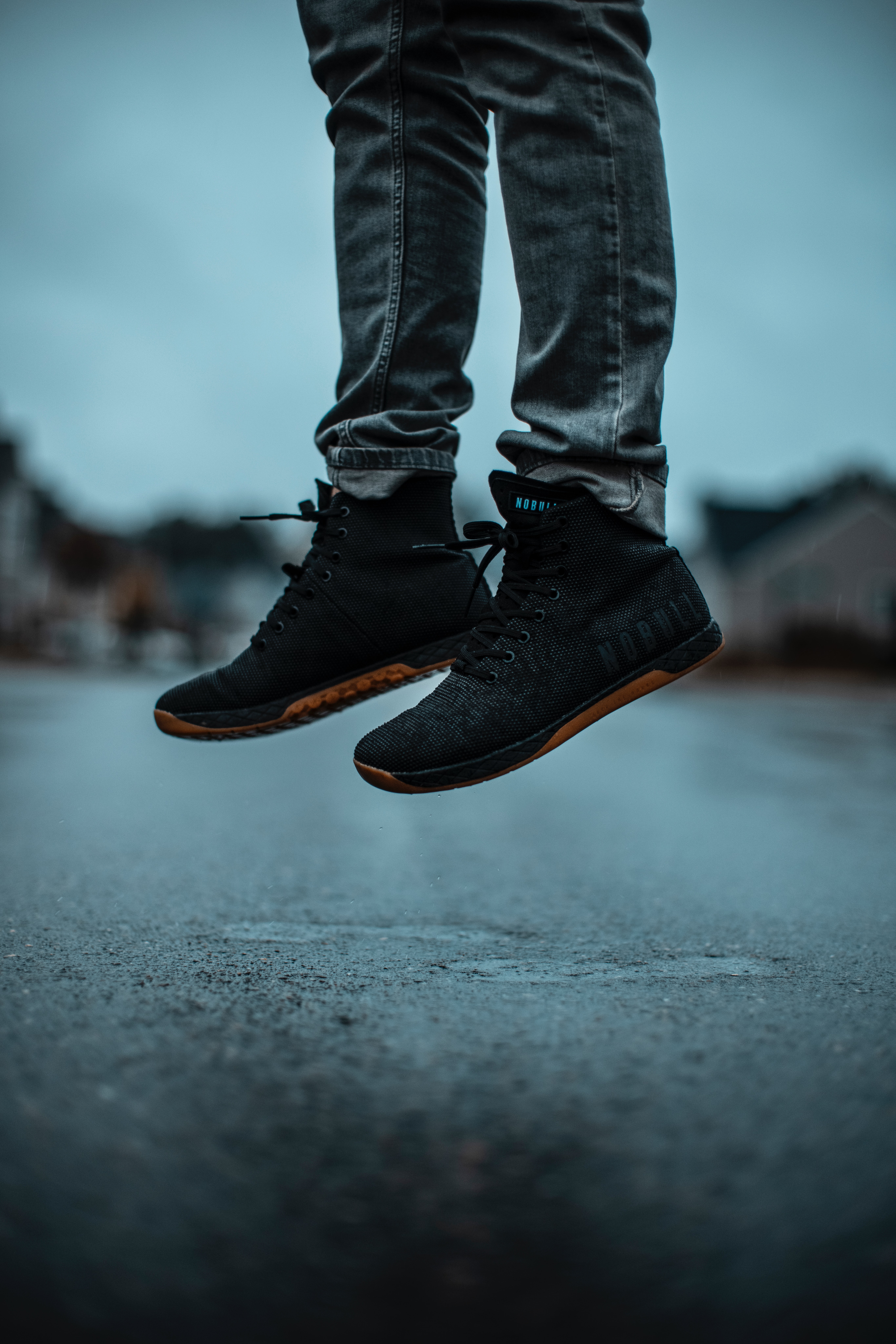 jeans, miscellanea, miscellaneous, legs, sneakers, asphalt High Definition image