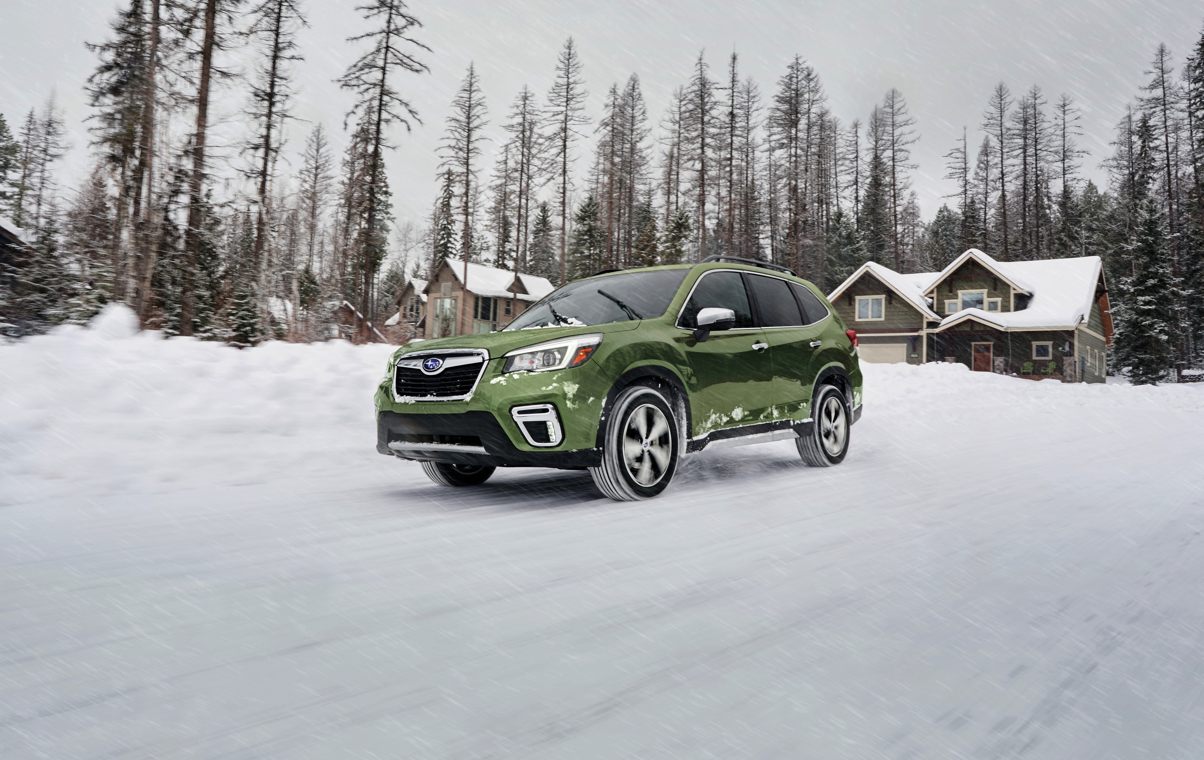 Download mobile wallpaper Winter, Snow, Subaru, Suv, Subaru Forester, Vehicles, Green Car for free.