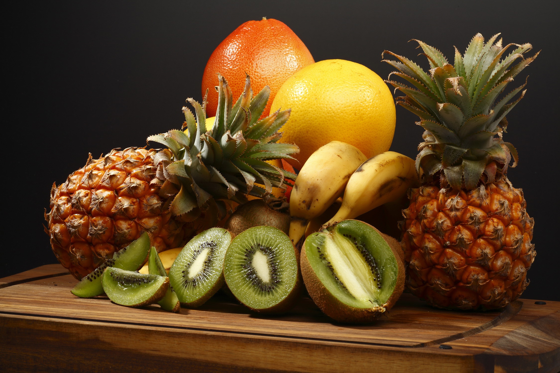 banana, food, fruit, blood orange, kiwi, orange (fruit), pineapple, fruits