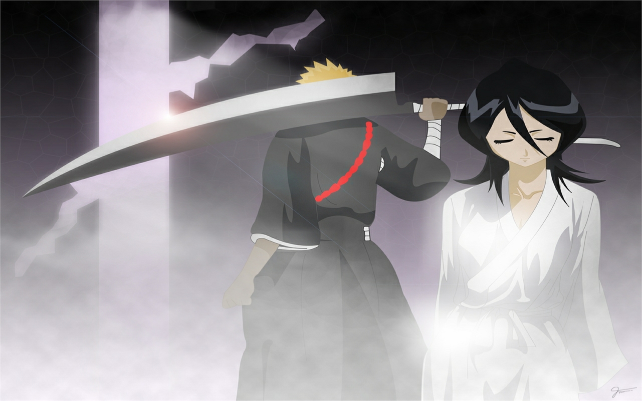 Handy-Wallpaper Bleach, Rukia Kuchiki, Animes, Ichigo Kurosaki kostenlos herunterladen.