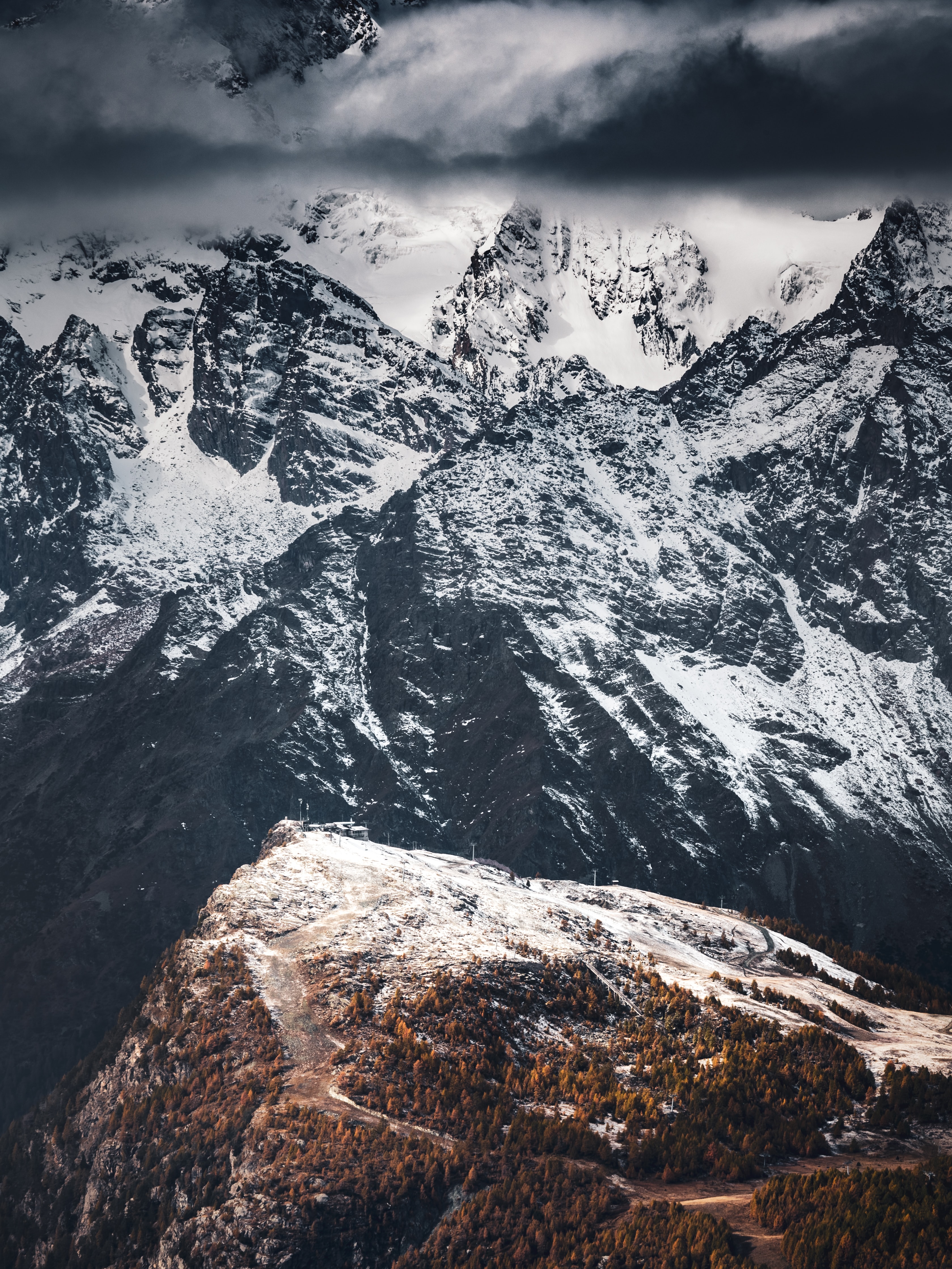Скачать обои бесплатно Гора, Снег, Вершина, Вид Сверху, Природа, Пейзаж картинка на рабочий стол ПК