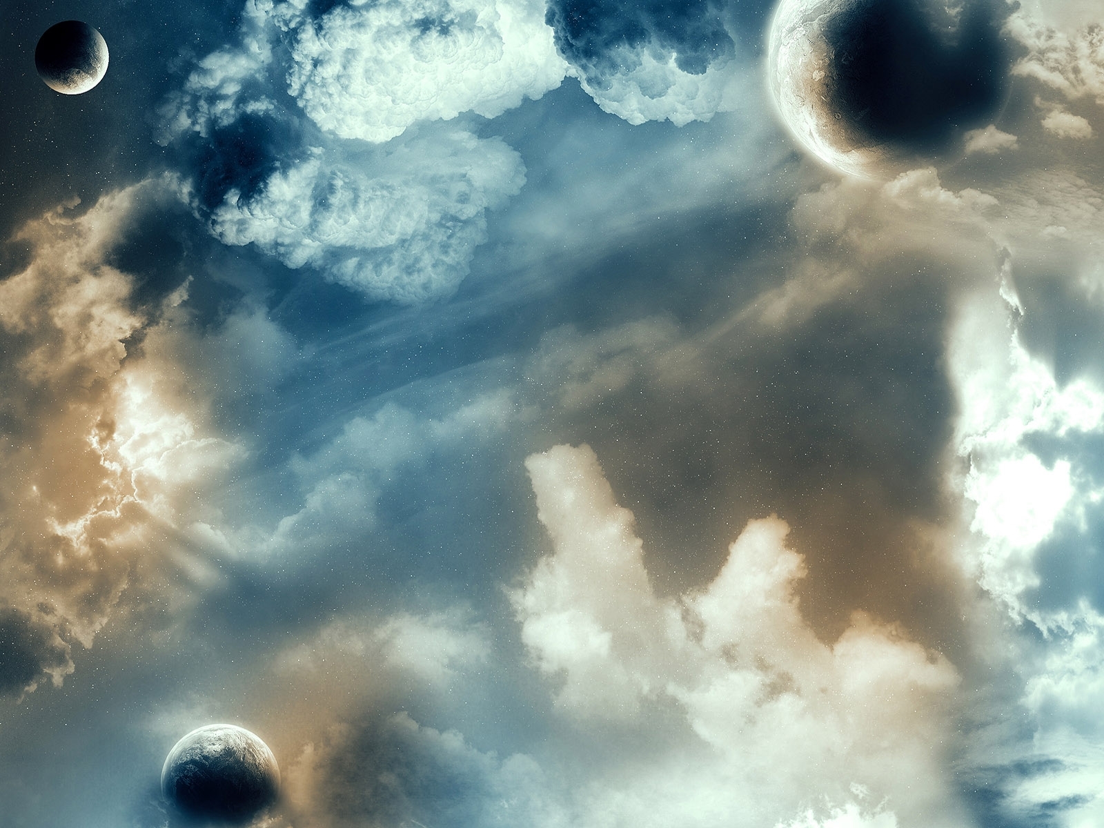 Free download wallpaper Sky, Clouds, Landscape, Art, Planets on your PC desktop