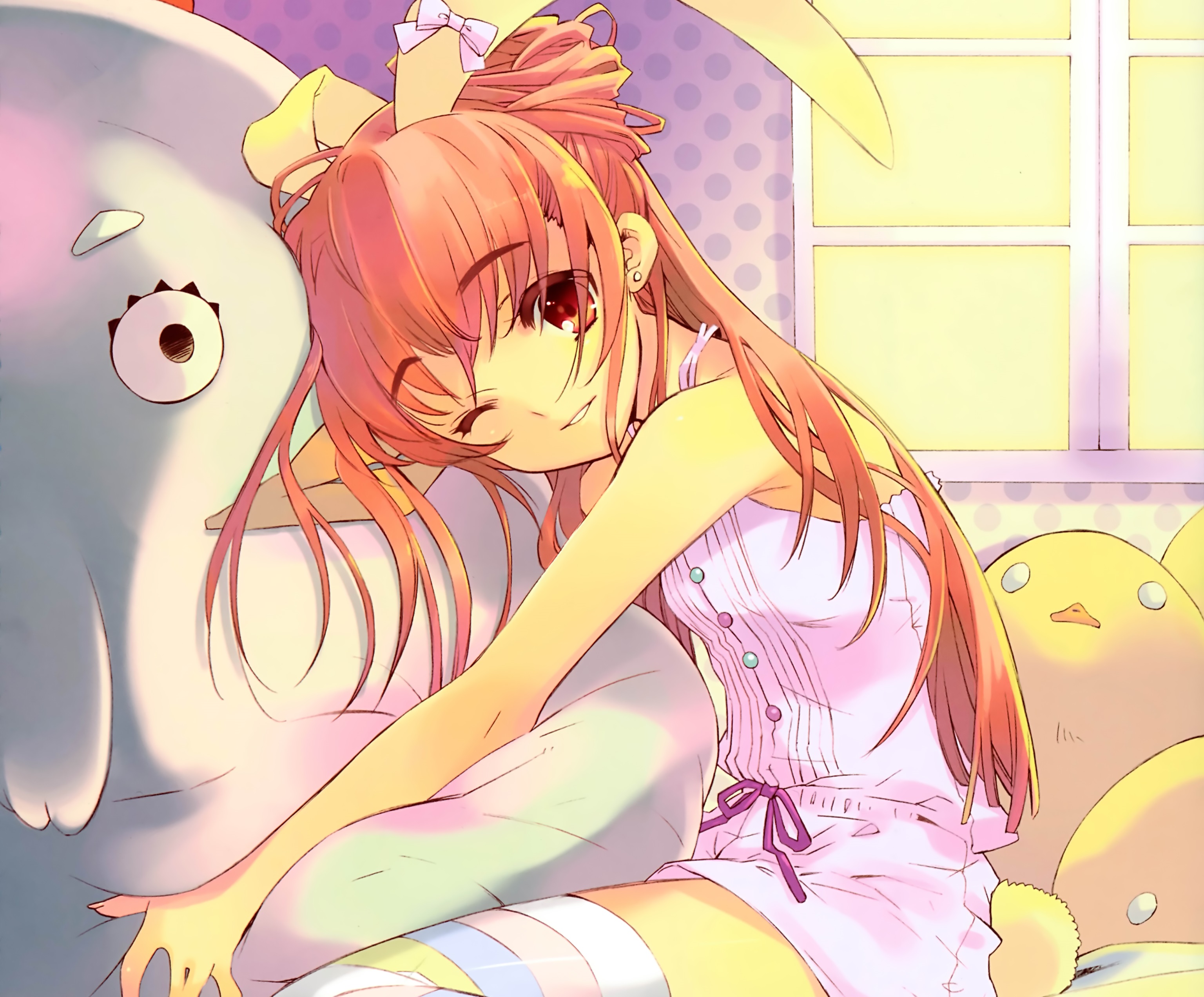 Download mobile wallpaper Anime, Smile, Wink, Original, Hug, Long Hair, Bunny Ears for free.