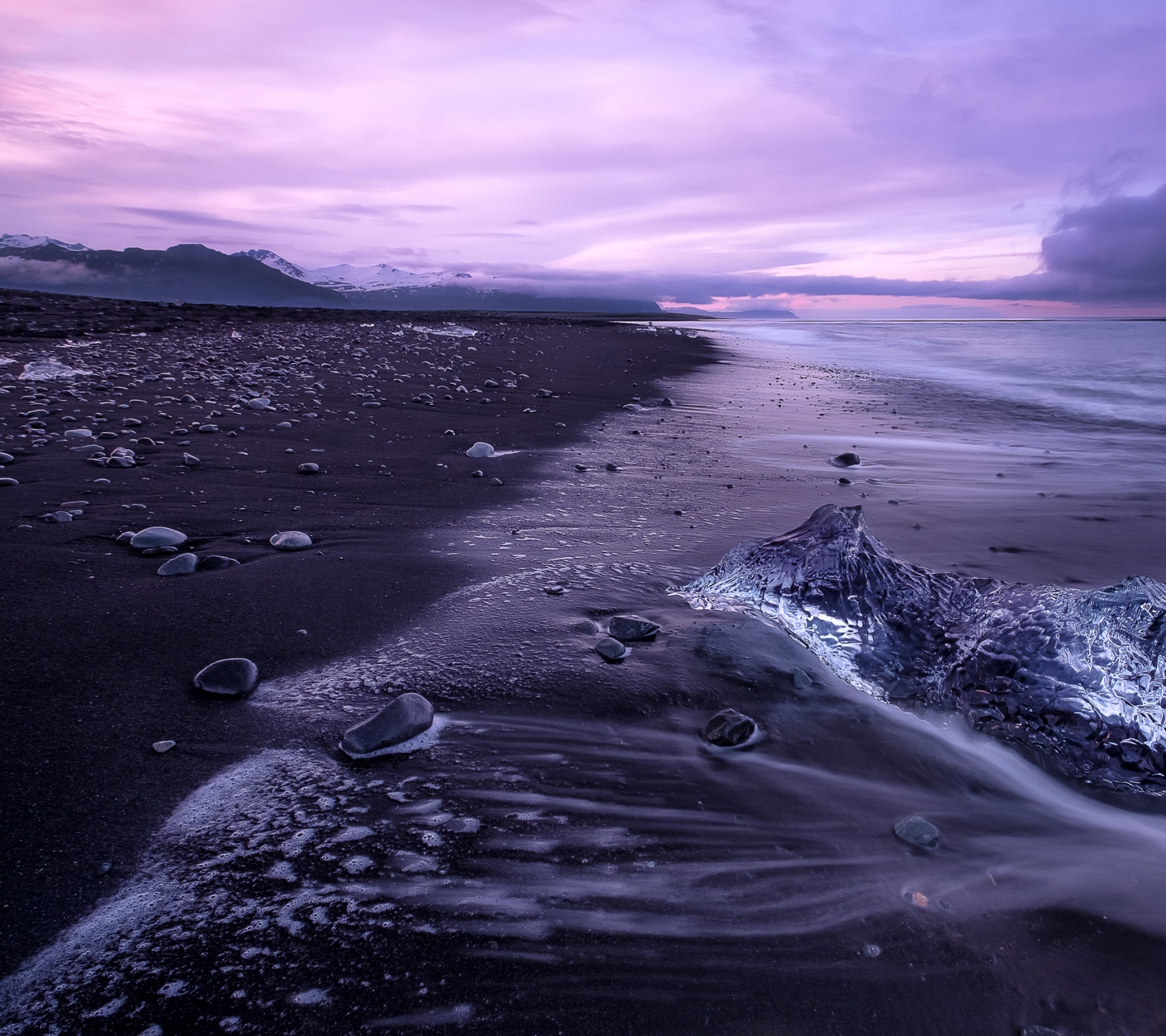 Free download wallpaper Nature, Sky, Ice, Beach, Sand, Horizon, Ocean, Earth, Purple on your PC desktop