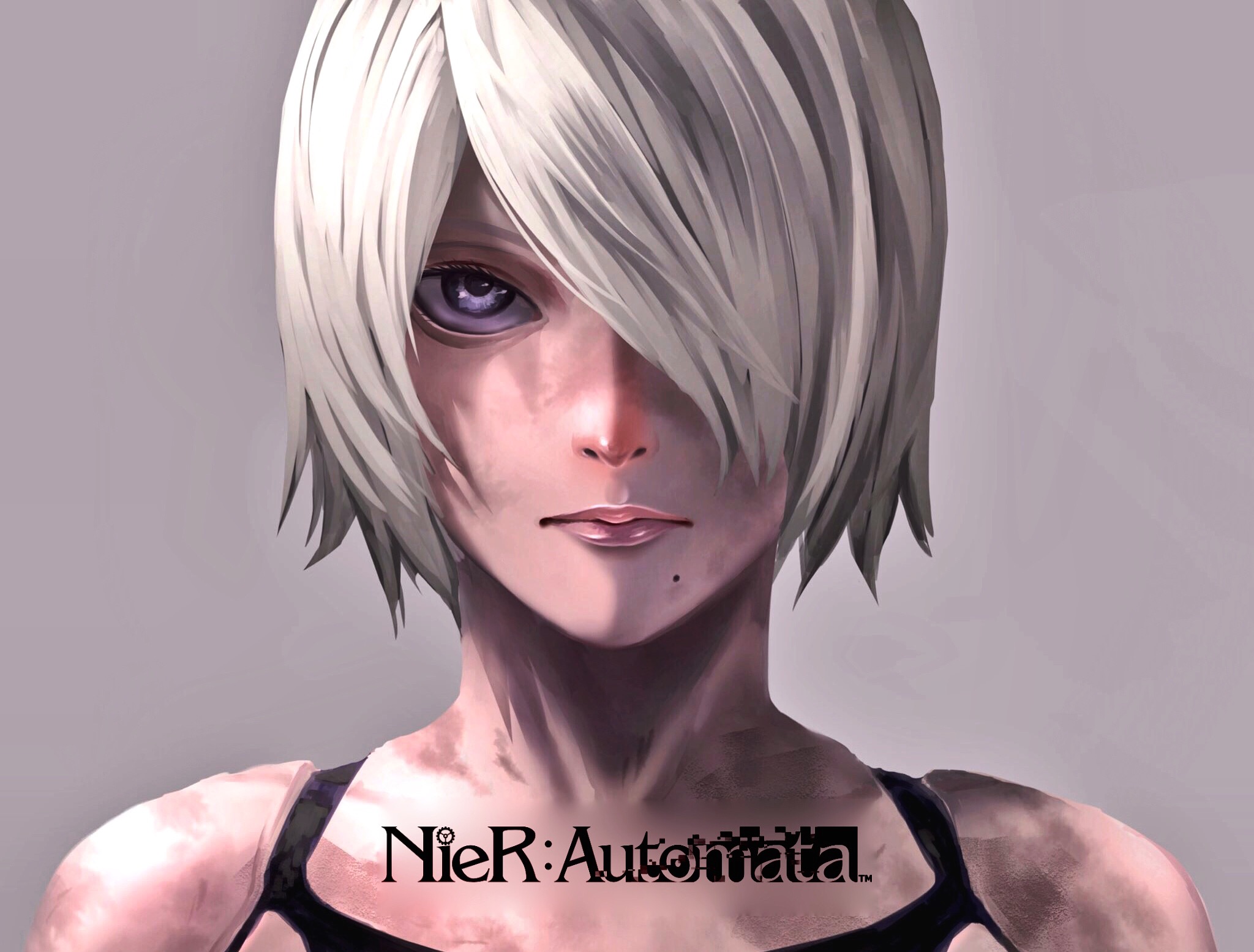 video game, nier: automata, purple eyes, short hair, white hair, yorha type a no 2