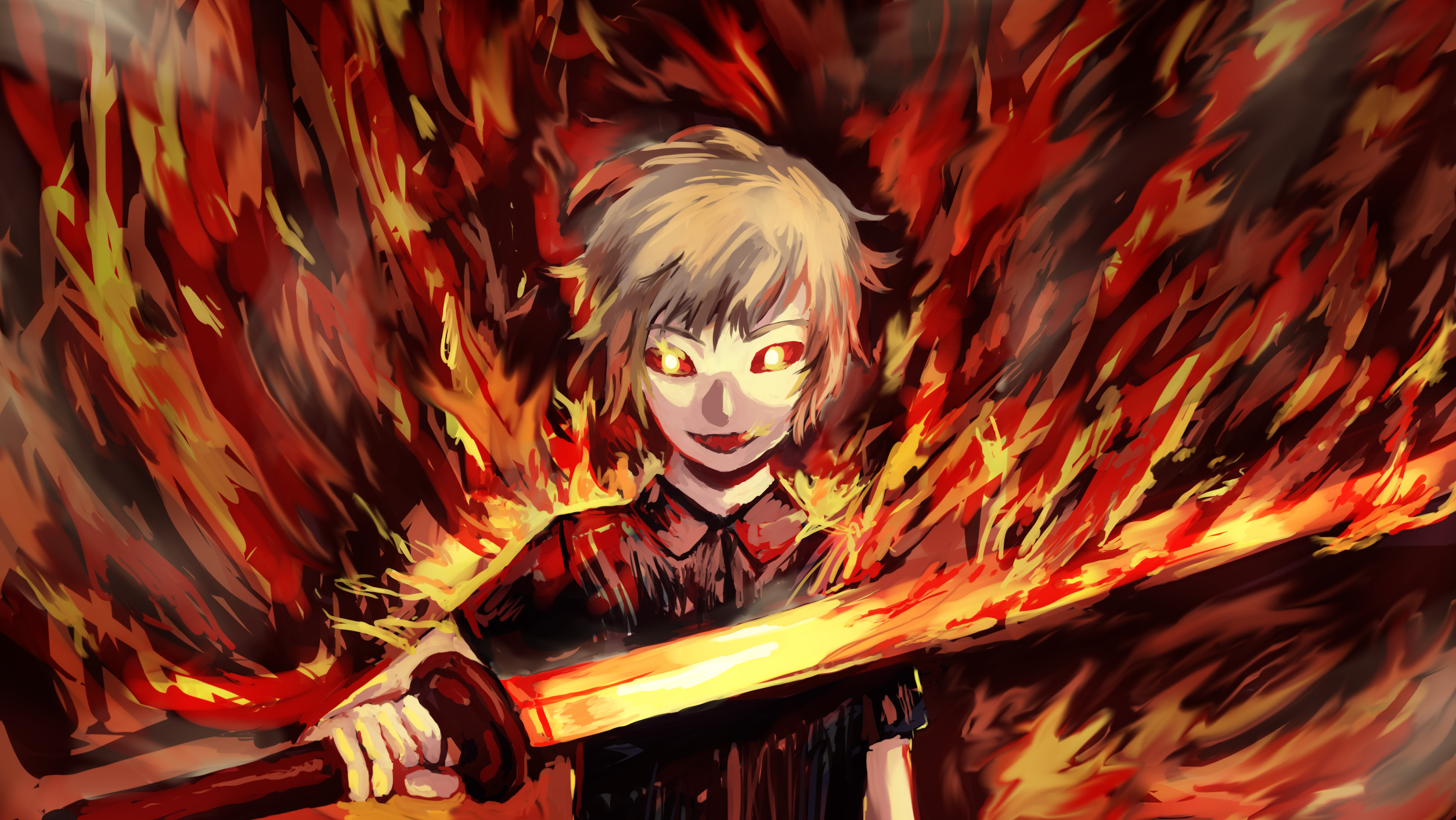 Download mobile wallpaper Anime, Flame, Evil, Sword, Original for free.
