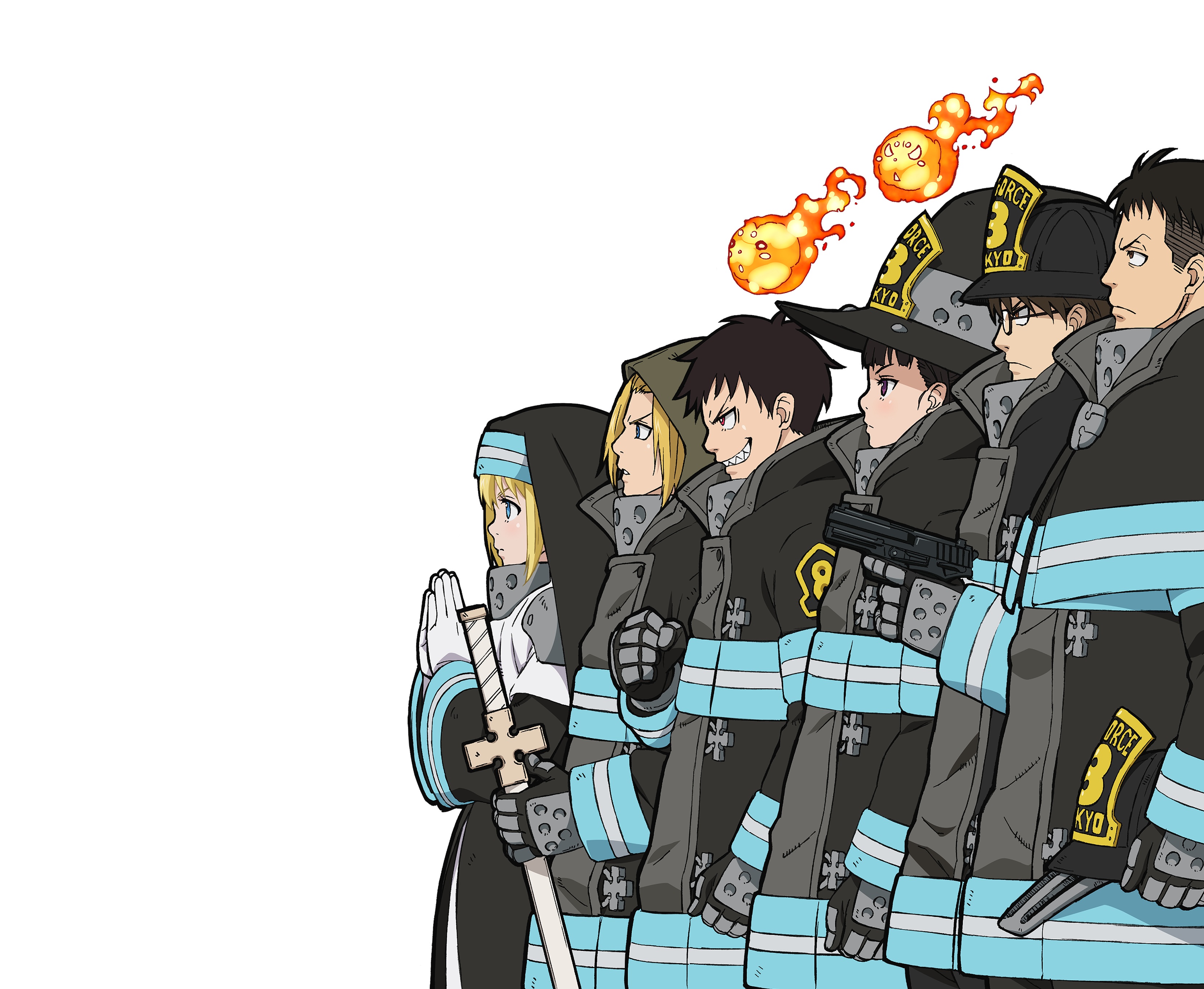 fire force, arthur boyle, anime, akitaru oubi, iris (fire force), maki oze, shinra kusakabe, takehisa hinawa