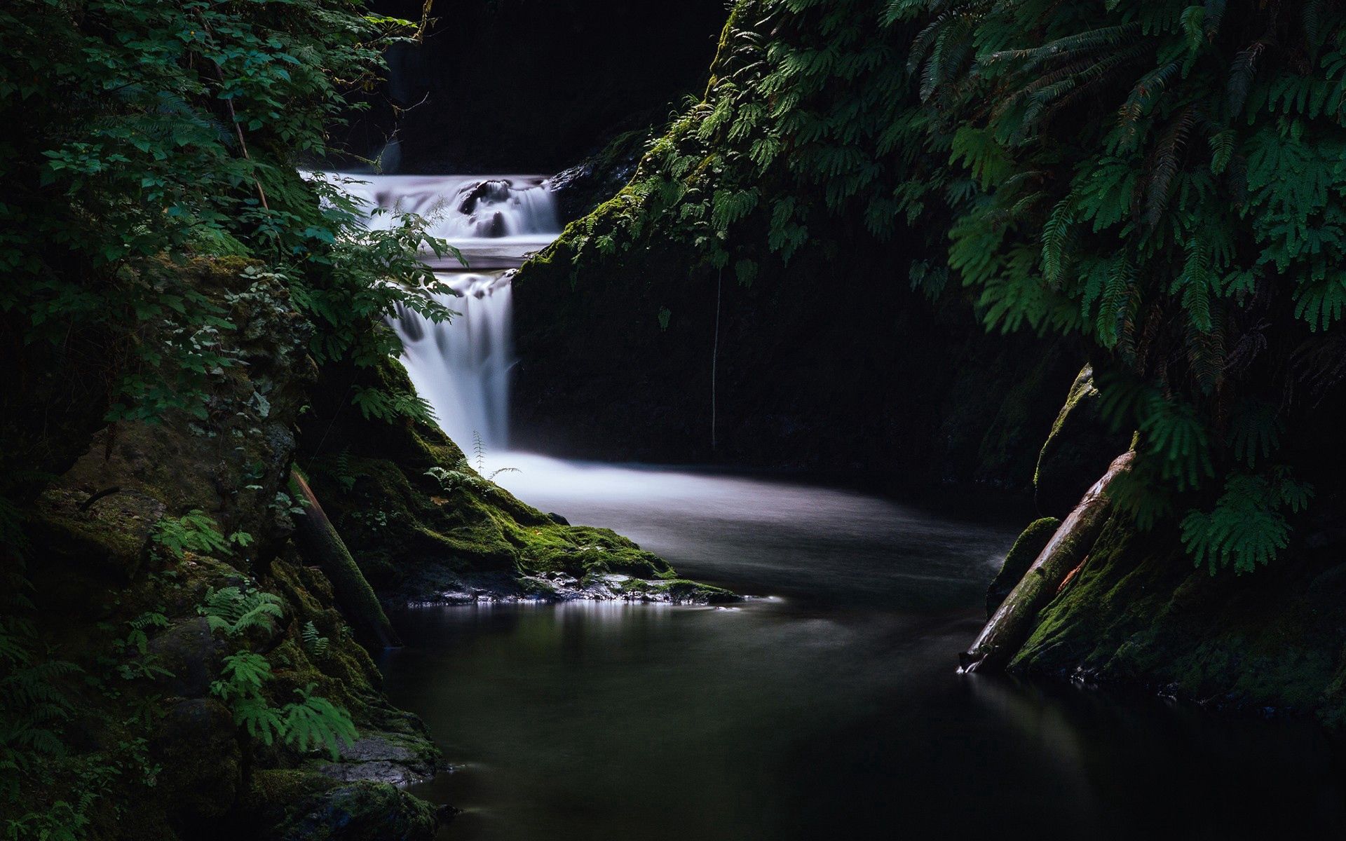 PCデスクトップに闇, 滝, 草, 暗い, 自然画像を無料でダウンロード