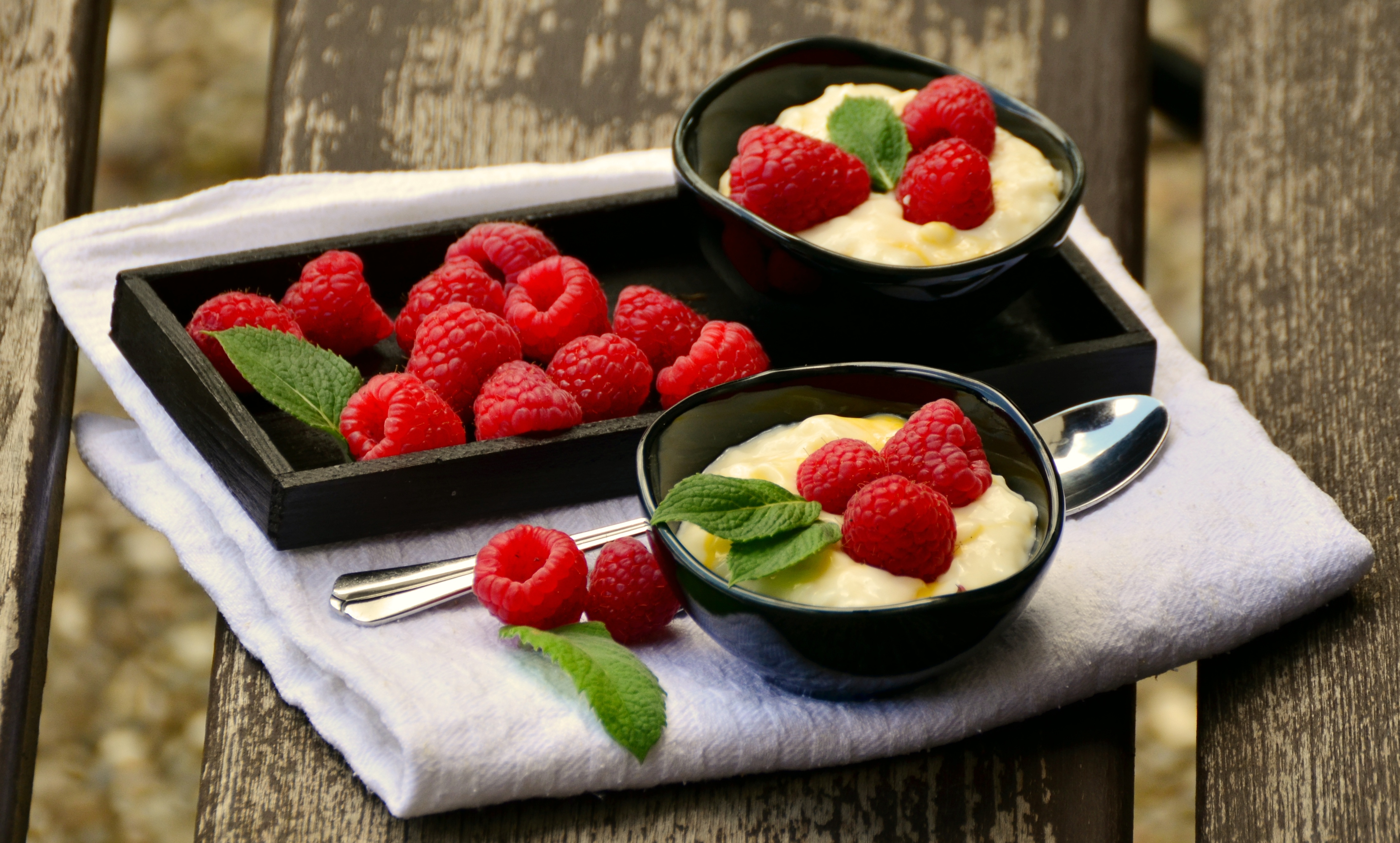 Download mobile wallpaper Raspberry, Food, Berries, Cream, Desert for free.