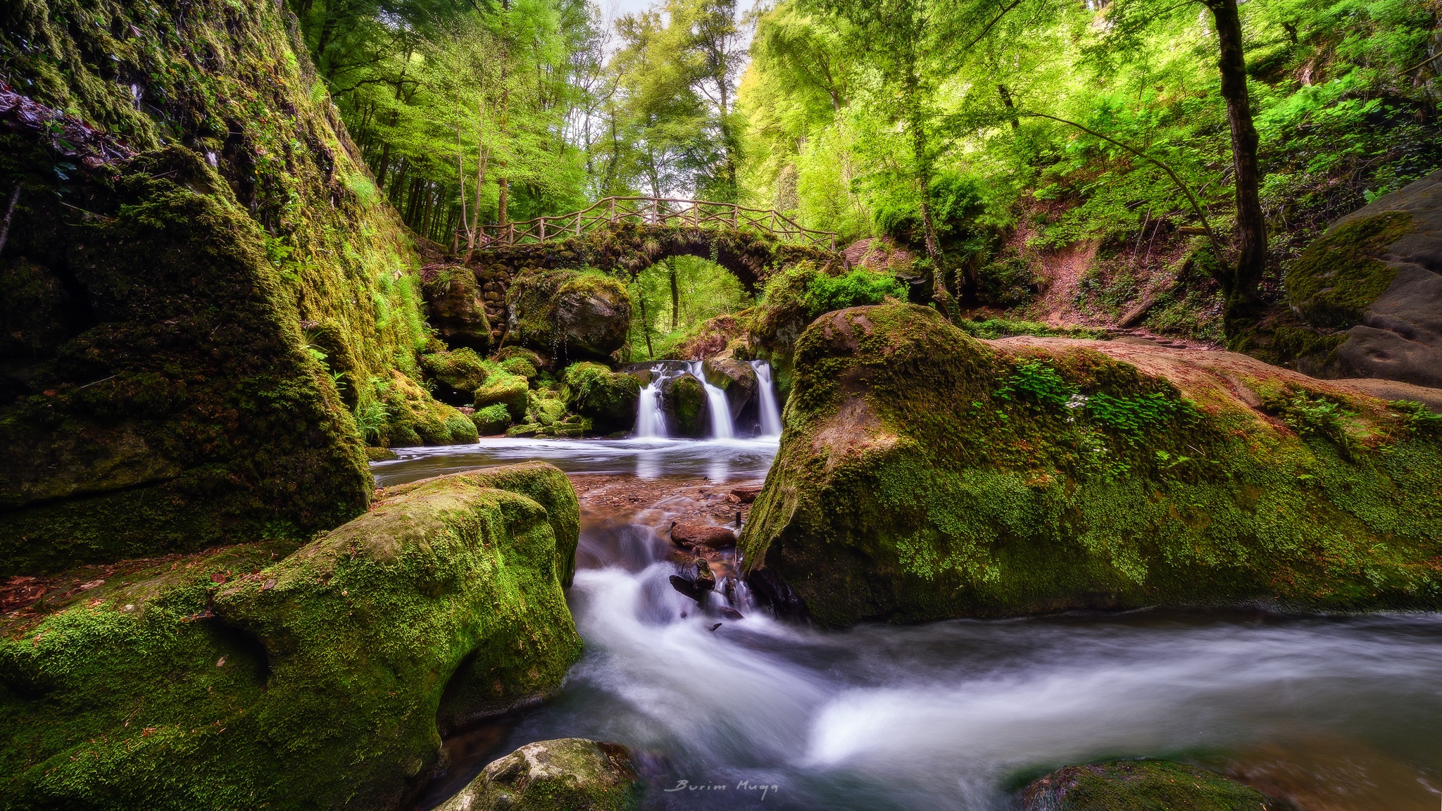 Download mobile wallpaper Nature, Earth, Bridge, Moss, River for free.