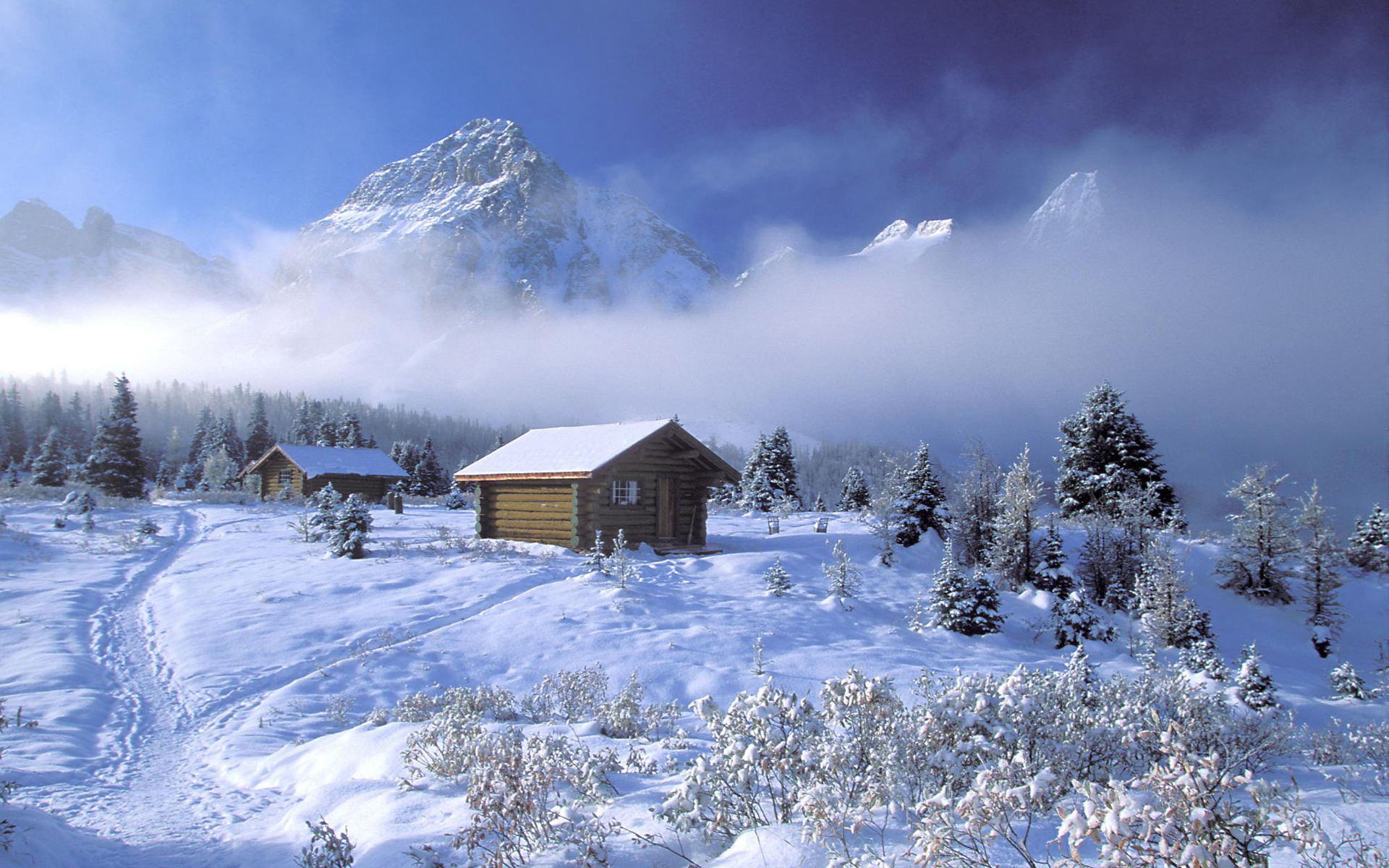 Скачать обои бесплатно Зима, Снег, Гора, Канада, Домик, Фотографии картинка на рабочий стол ПК