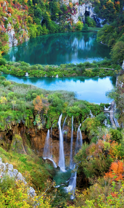 Download mobile wallpaper Waterfalls, Waterfall, Forest, Fall, Earth, Plitvice Lake National Park for free.