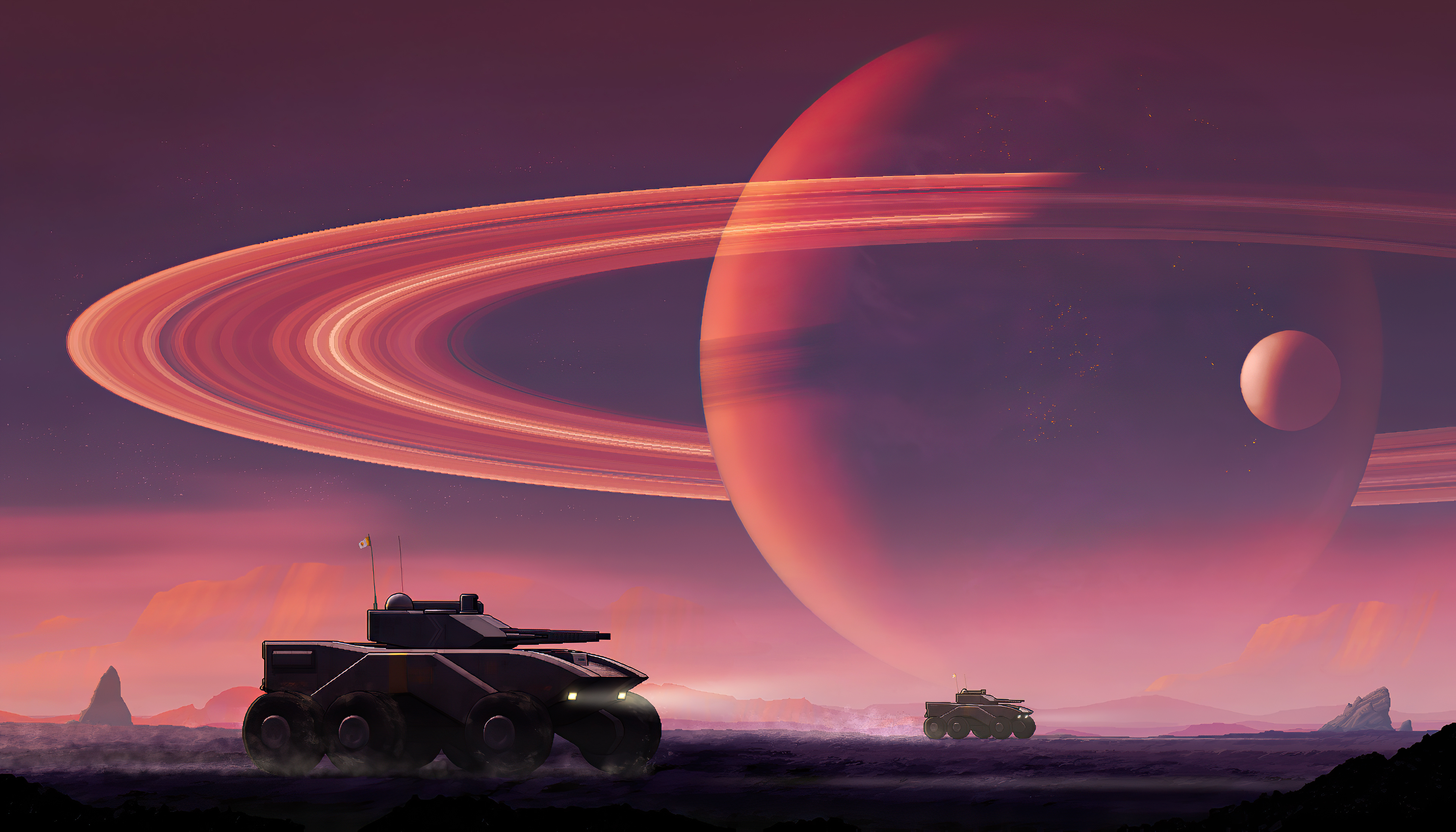 Download mobile wallpaper Landscape, Planet, Sci Fi, Exploration, Vehicle, Planetary Ring for free.