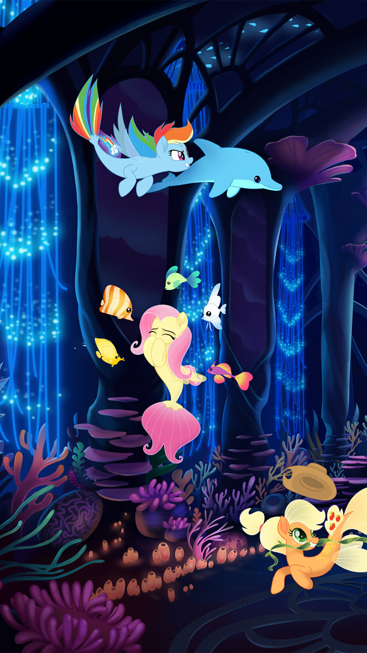 Download mobile wallpaper Dolphin, Fish, My Little Pony, Rainbow Dash, Movie, Applejack (My Little Pony), Fluttershy (My Little Pony), My Little Pony: The Movie for free.