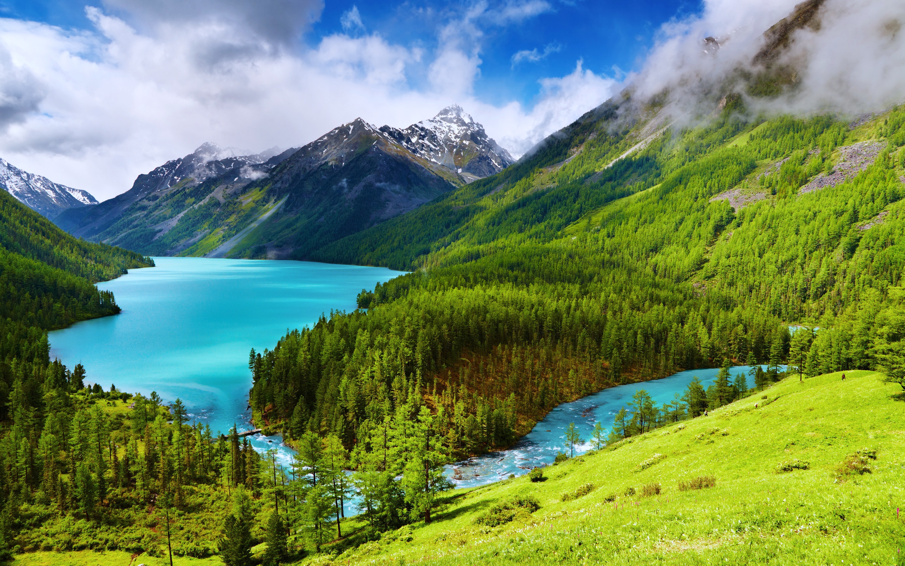 lake, hill, forest, landscape, earth, mountain, nature