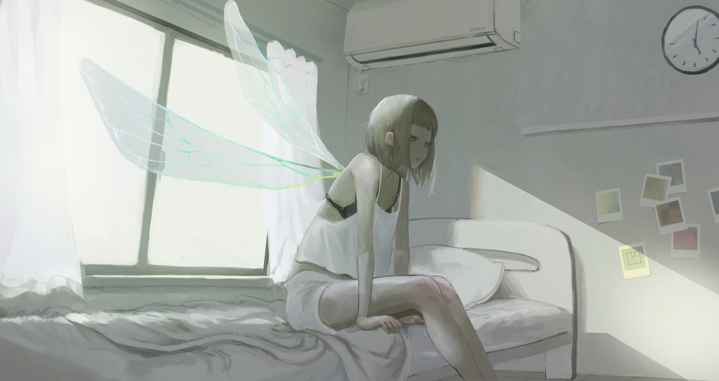 Download mobile wallpaper Anime, Wings, Bed, Bedroom, Fairy, Original for free.