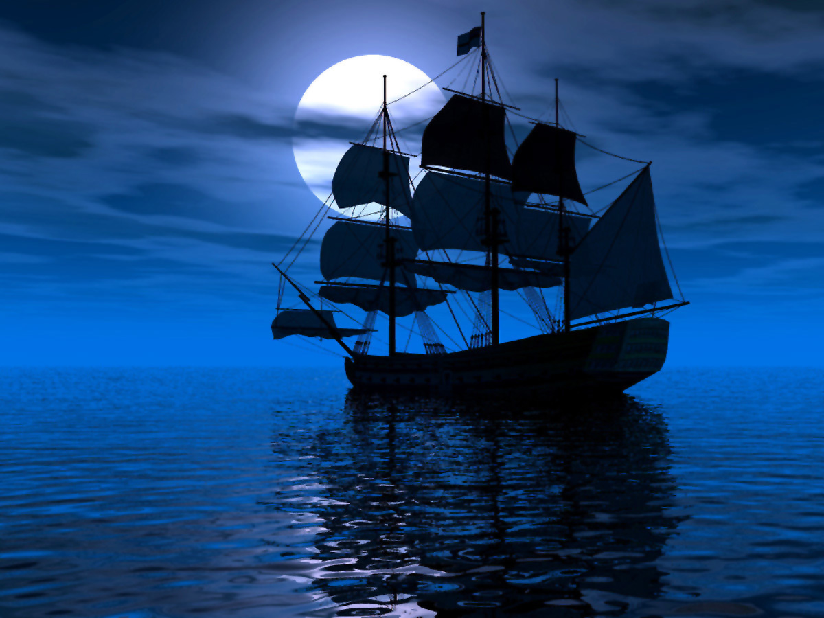 11012 скачать обои корабли, синие, луна, транспорт, море - заставки и картинки бесплатно