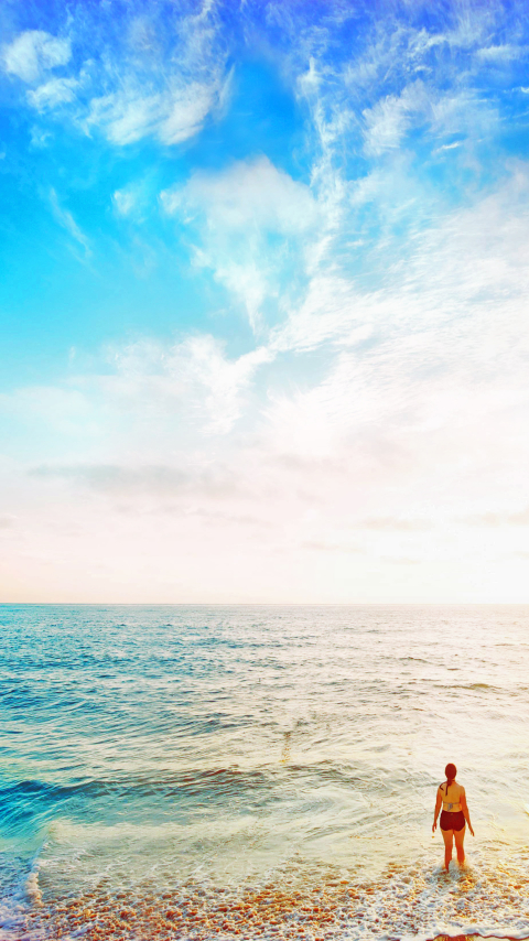 Download mobile wallpaper Sea, Horizon, Shore, Ocean, Wave, Sunny, Photography, Scenic for free.