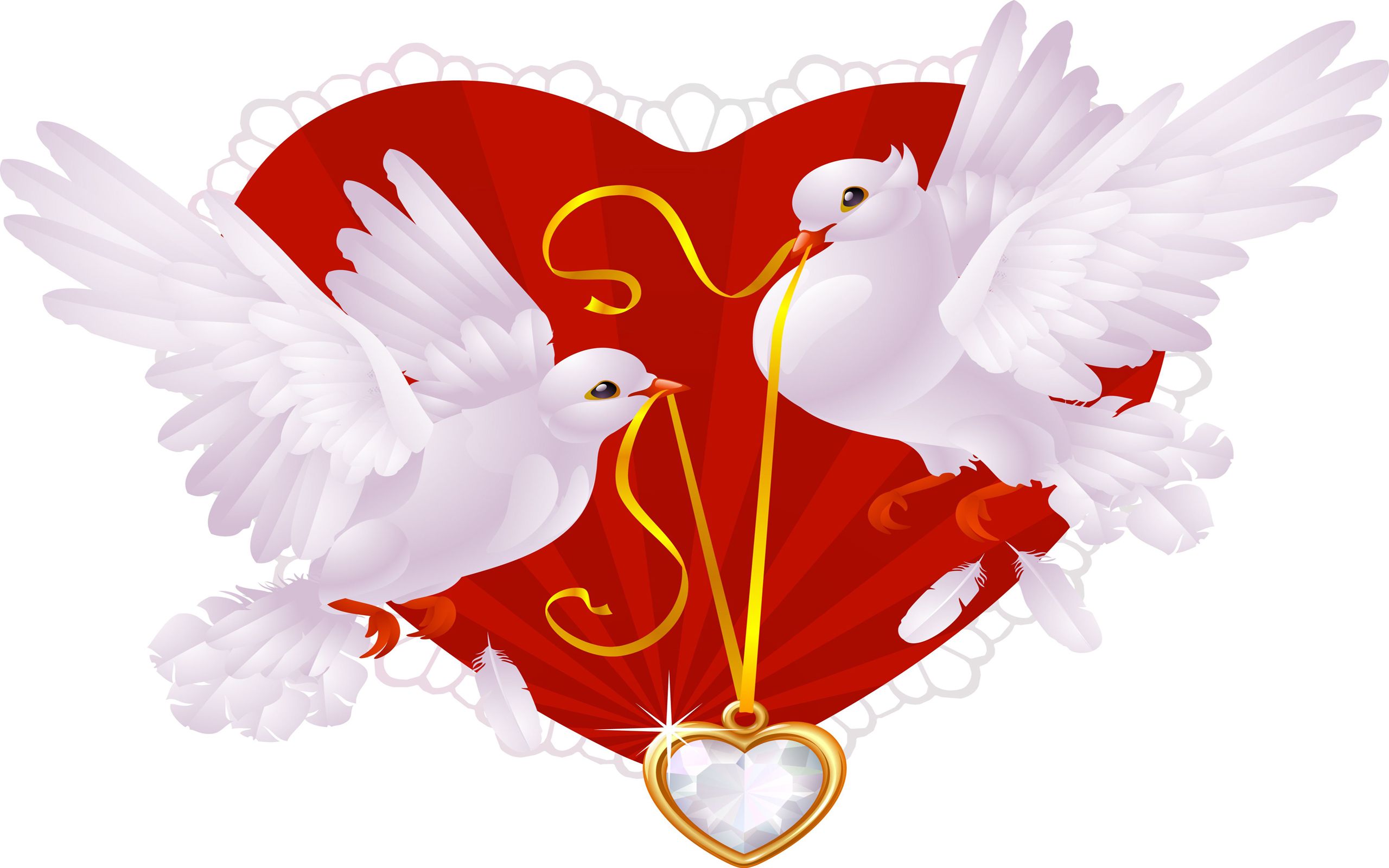 Скачать обои бесплатно Сердце, День Святого Валентина, Ожерелье, Праздничные, Голубиные картинка на рабочий стол ПК