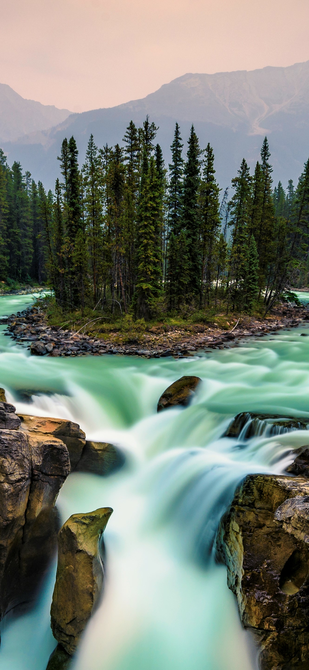 waterfalls, earth, waterfall, river, jasper national park, forest, canada, mountain