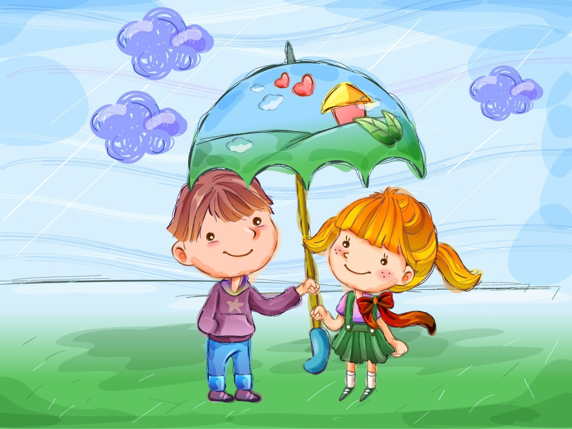 Handy-Wallpaper Kinder, Regenschirm, Künstlerisch kostenlos herunterladen.