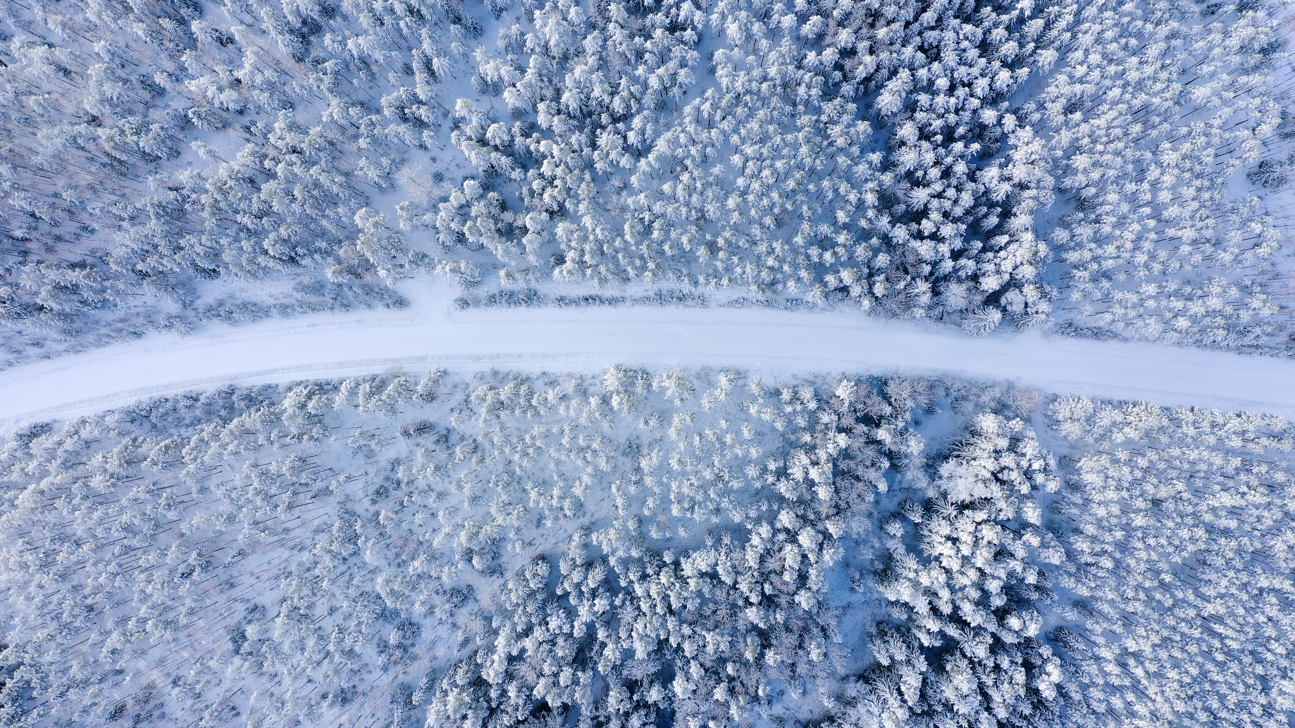 Скачать картинку Вид Сверху, Снег, Лес, Дорога, Природа, Зима в телефон бесплатно.