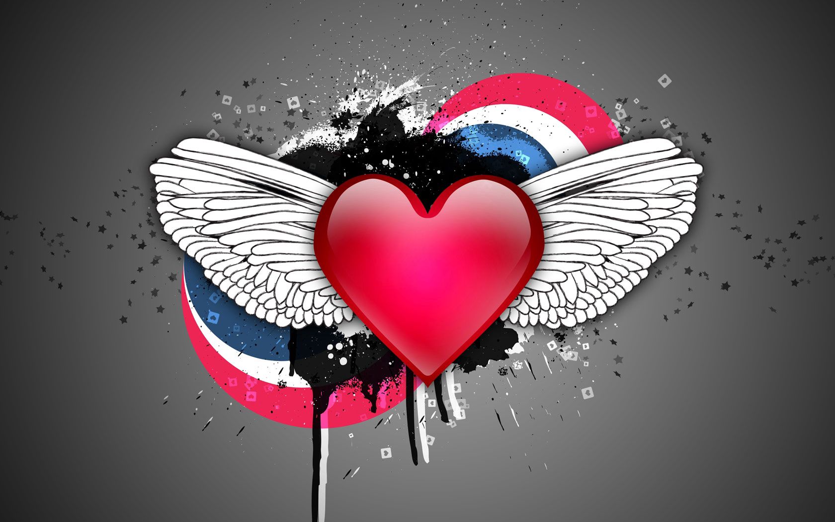 Free download wallpaper Motley, Spots, Multicolored, Stains, Wings, Heart, Love on your PC desktop