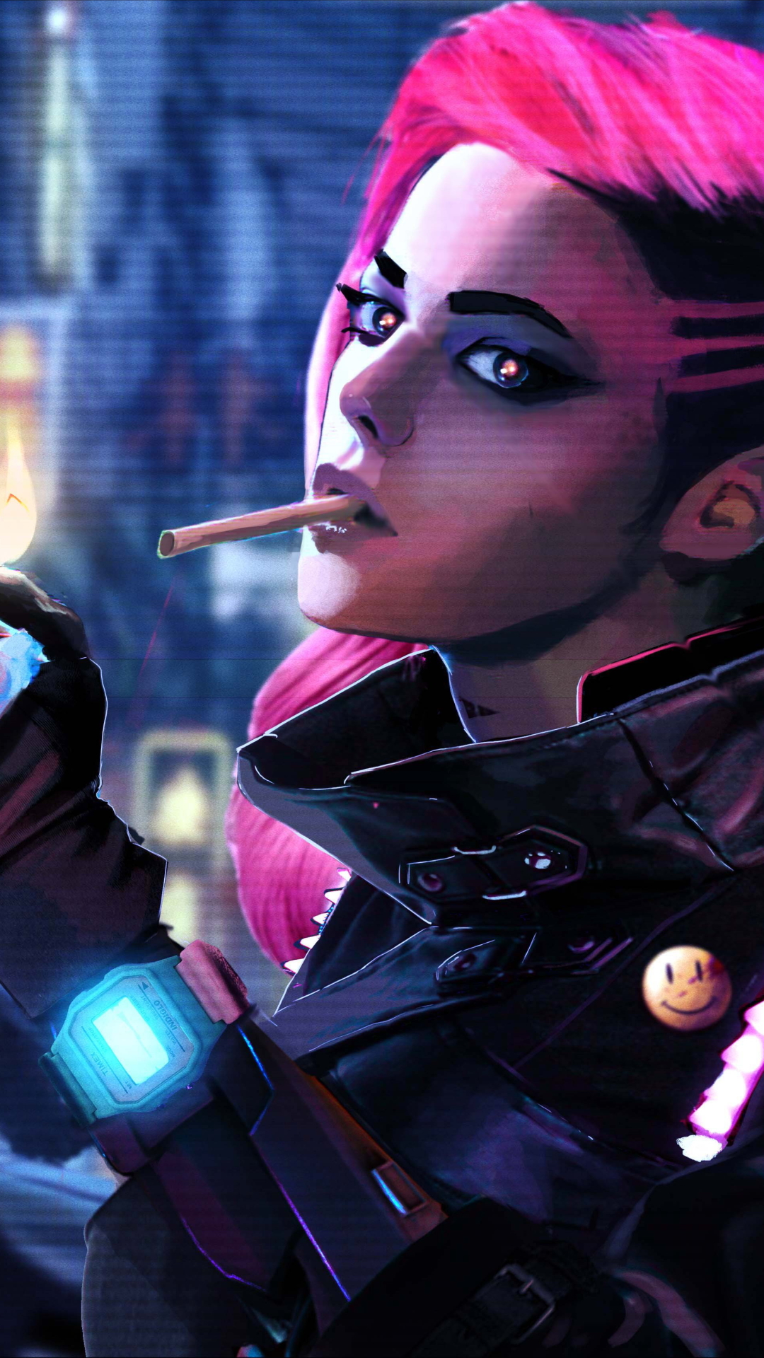 Download mobile wallpaper Cyberpunk, Sci Fi, Pink Hair, Woman Warrior for free.