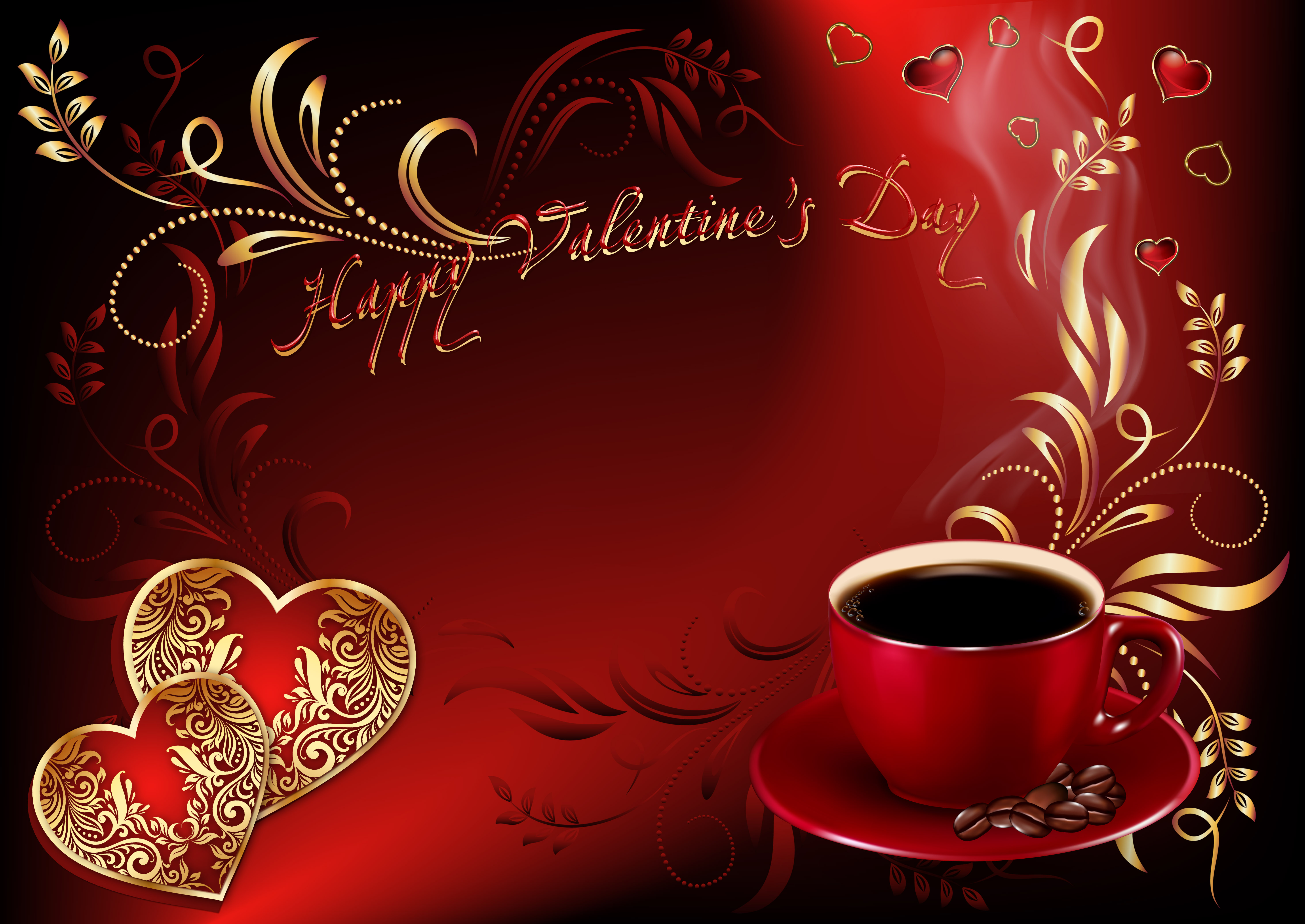 PCデスクトップにバレンタイン・デー, 心臓, ホリデー, コーヒー, ハッピーバレンタインデー画像を無料でダウンロード