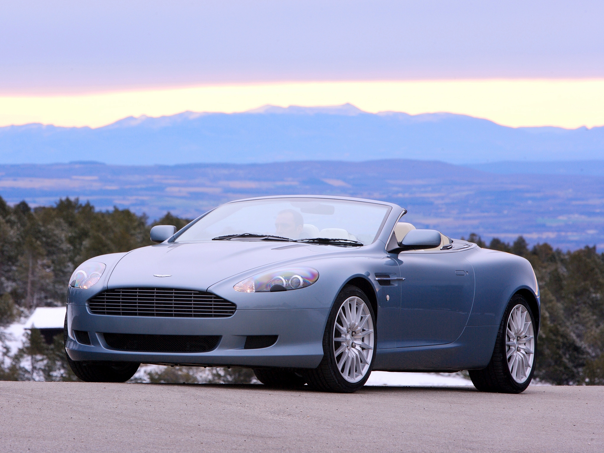 cars, auto, nature, trees, mountains, aston martin, blue, front view, style, 2004, db9 4K Ultra