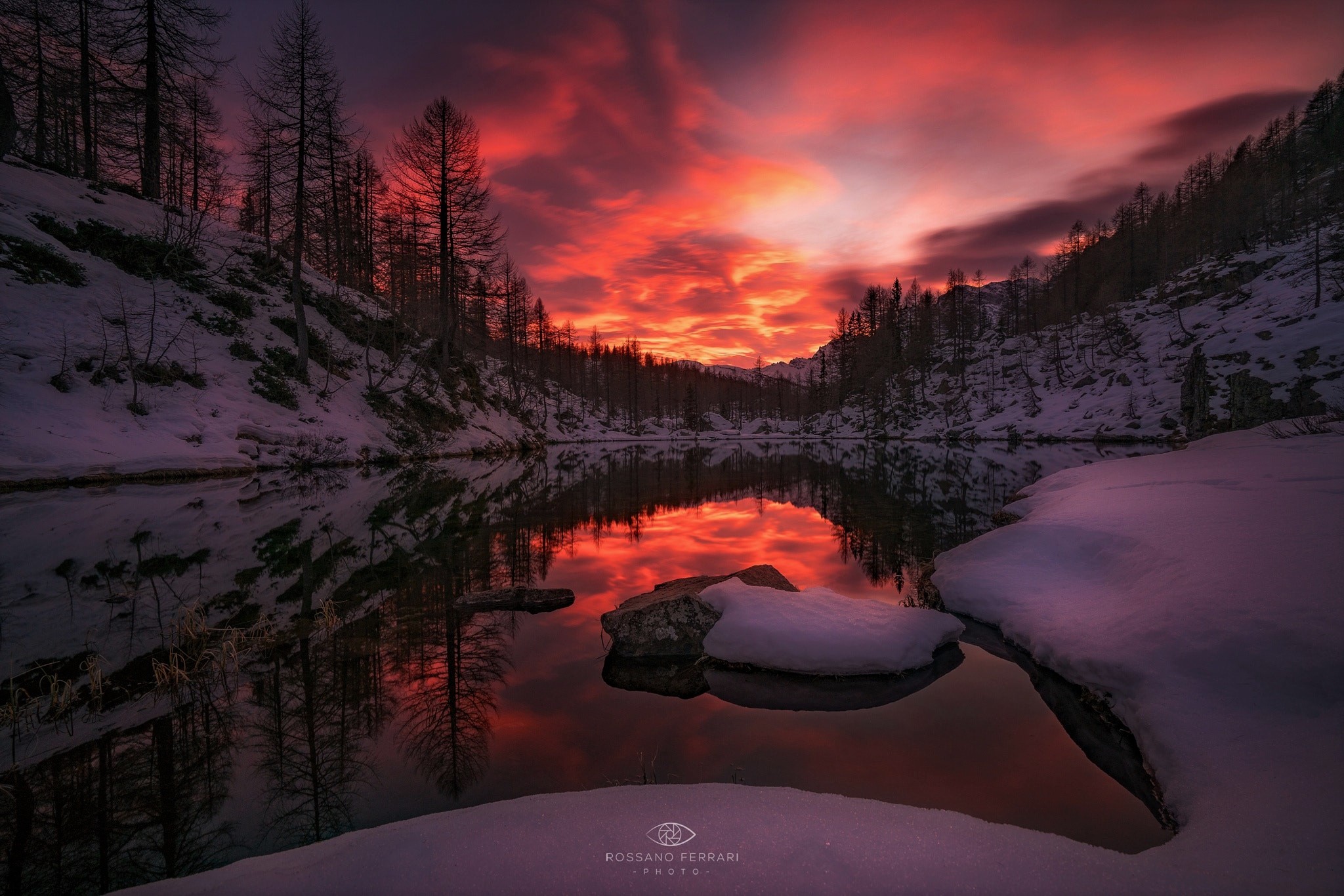 Download mobile wallpaper Winter, Sunset, Snow, Mountain, Lake, Reflection, Earth for free.