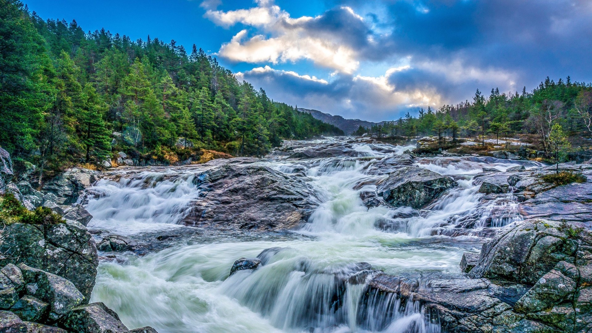 Laden Sie das Wasserfall, Wald, Fluss, Gebirge, Erde/natur-Bild kostenlos auf Ihren PC-Desktop herunter