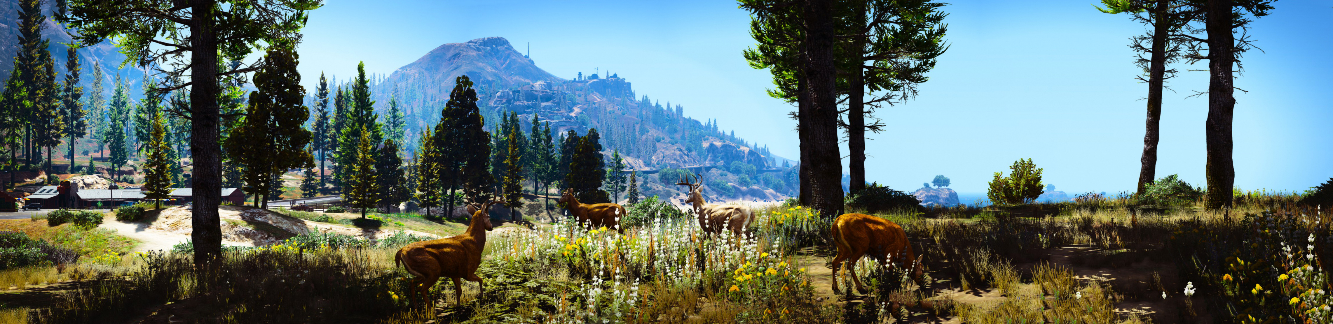 Laden Sie das Wald, Gebirge, Hirsch, Computerspiele, Grand Theft Auto, Grand Theft Auto V-Bild kostenlos auf Ihren PC-Desktop herunter