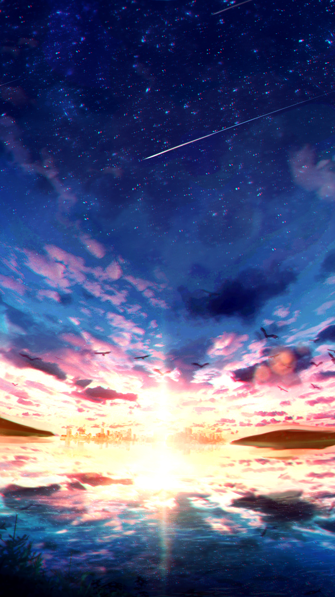 Download mobile wallpaper Anime, Sunset, Sky, Starry Sky for free.