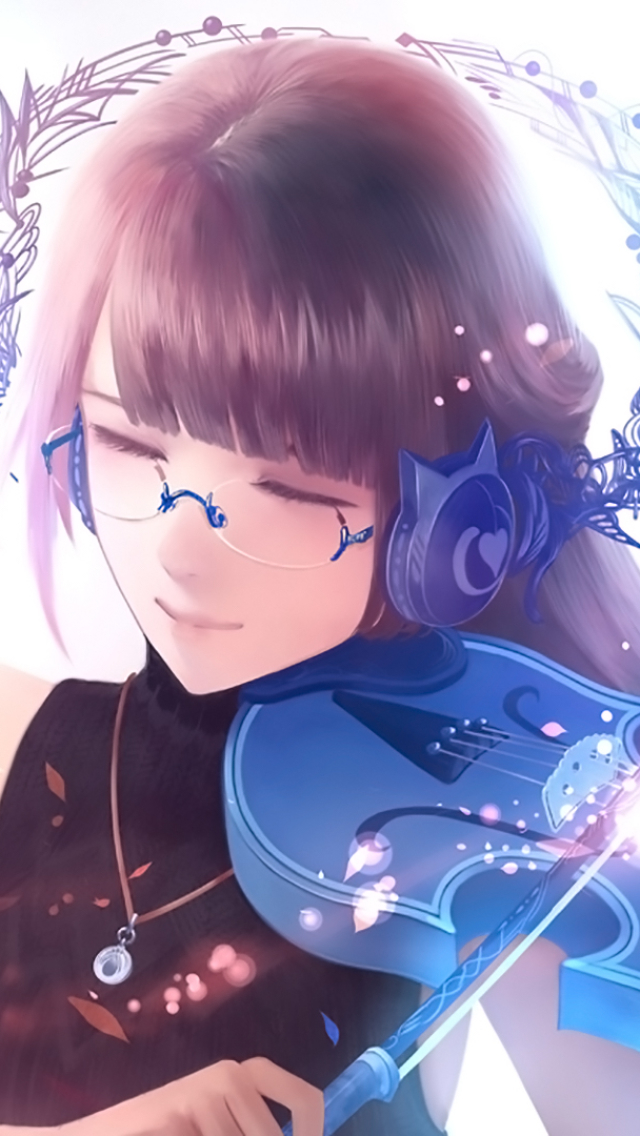 Handy-Wallpaper Brille, Violine, Original, Animes, Lange Haare kostenlos herunterladen.