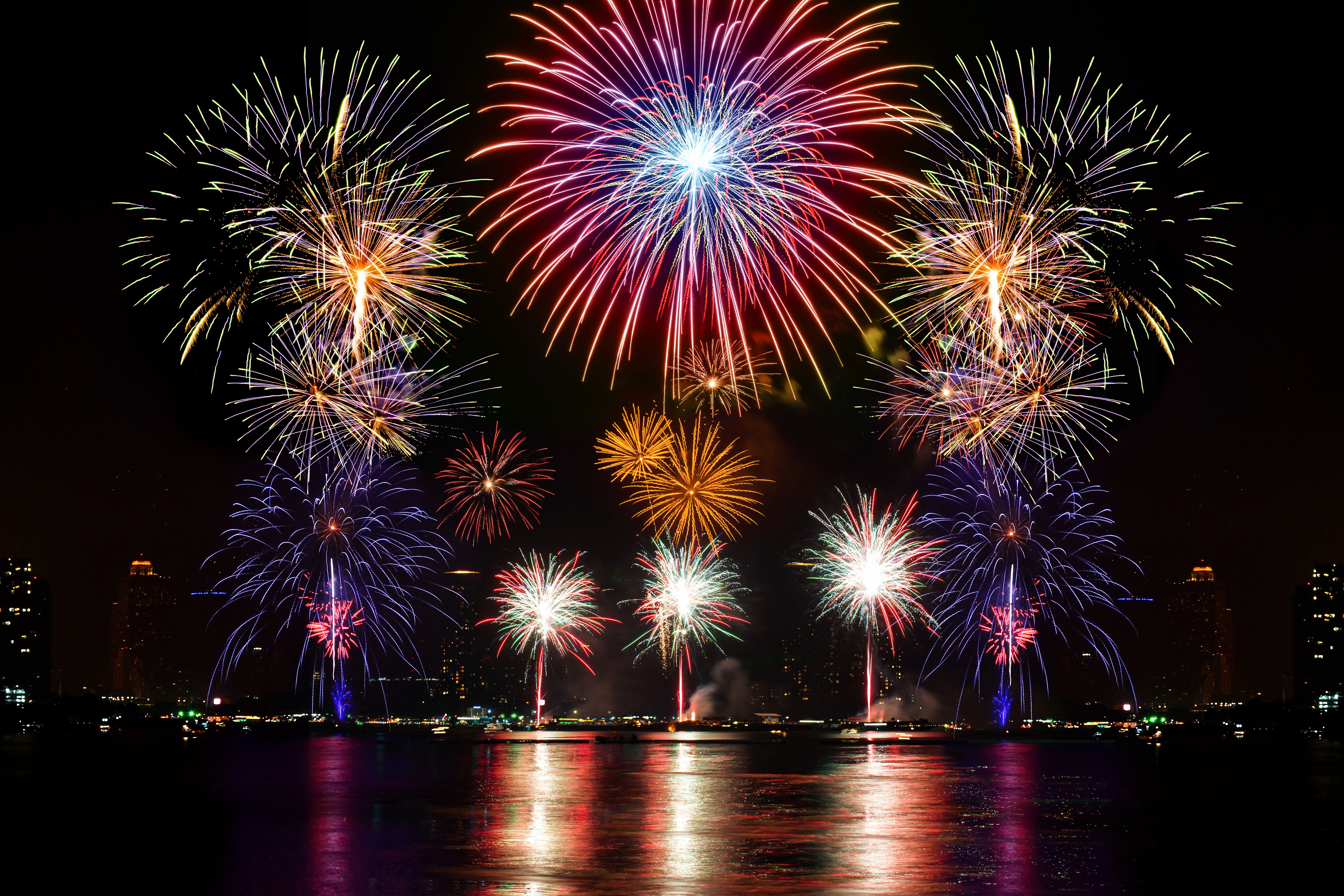 Download mobile wallpaper Night, Light, Colors, Fireworks, Photography for free.