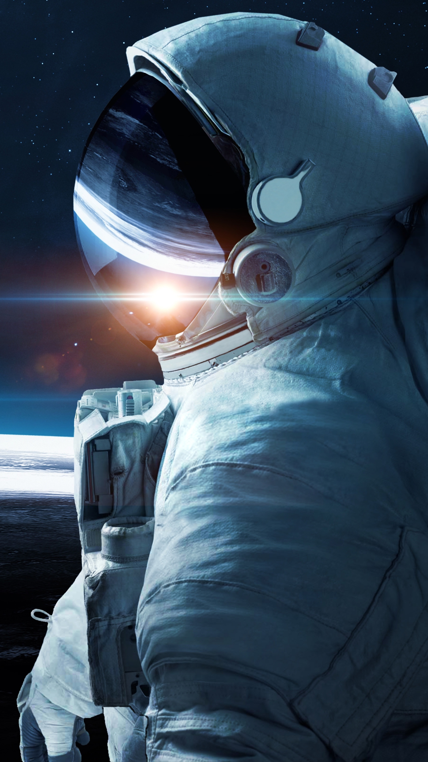 Download mobile wallpaper Stars, Sunrise, Space, Sci Fi, Space Suit, Astronaut, Planetscape for free.